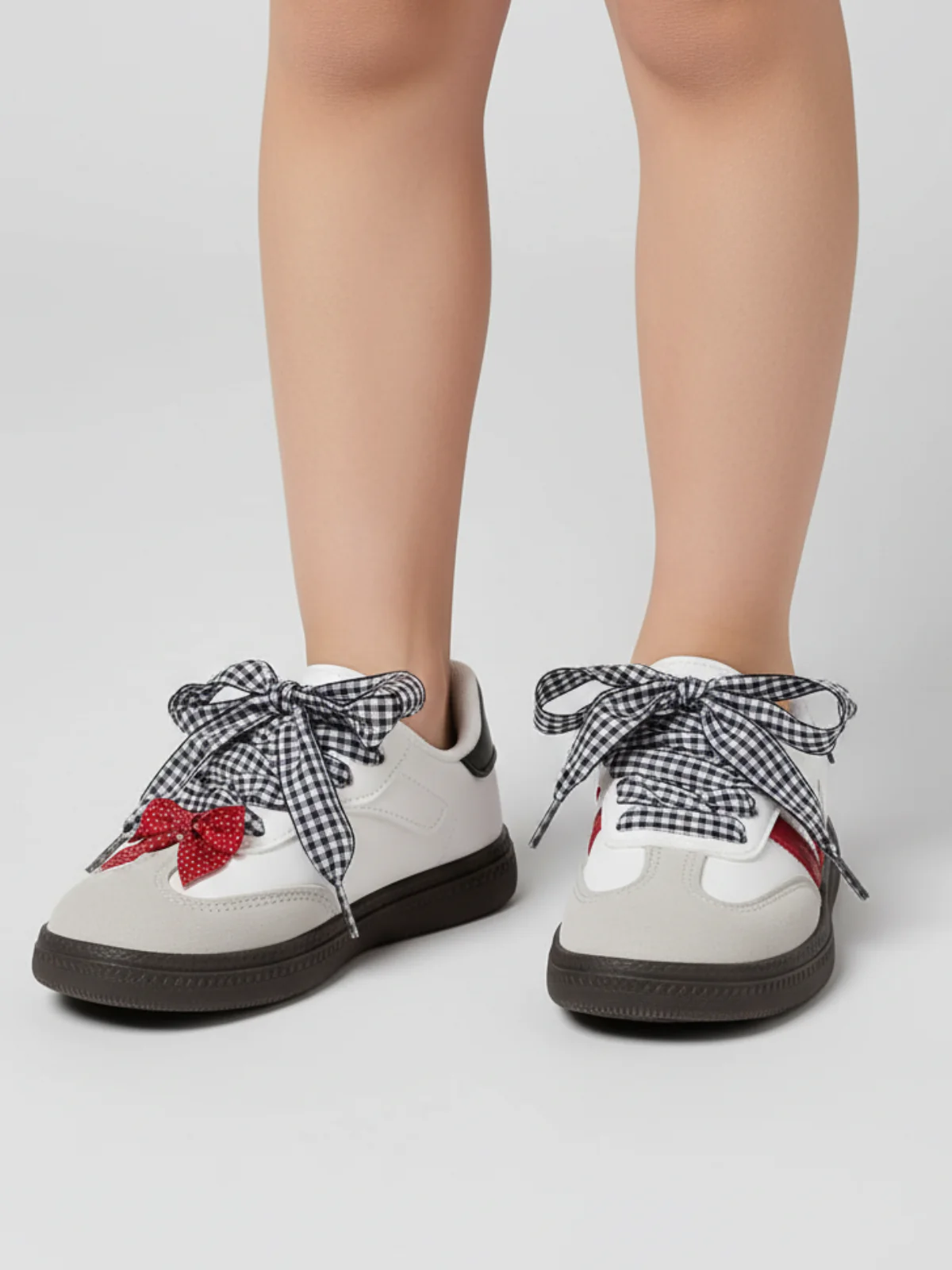 Casual Gingham Bow Lace-Up Sneakers - Image 6