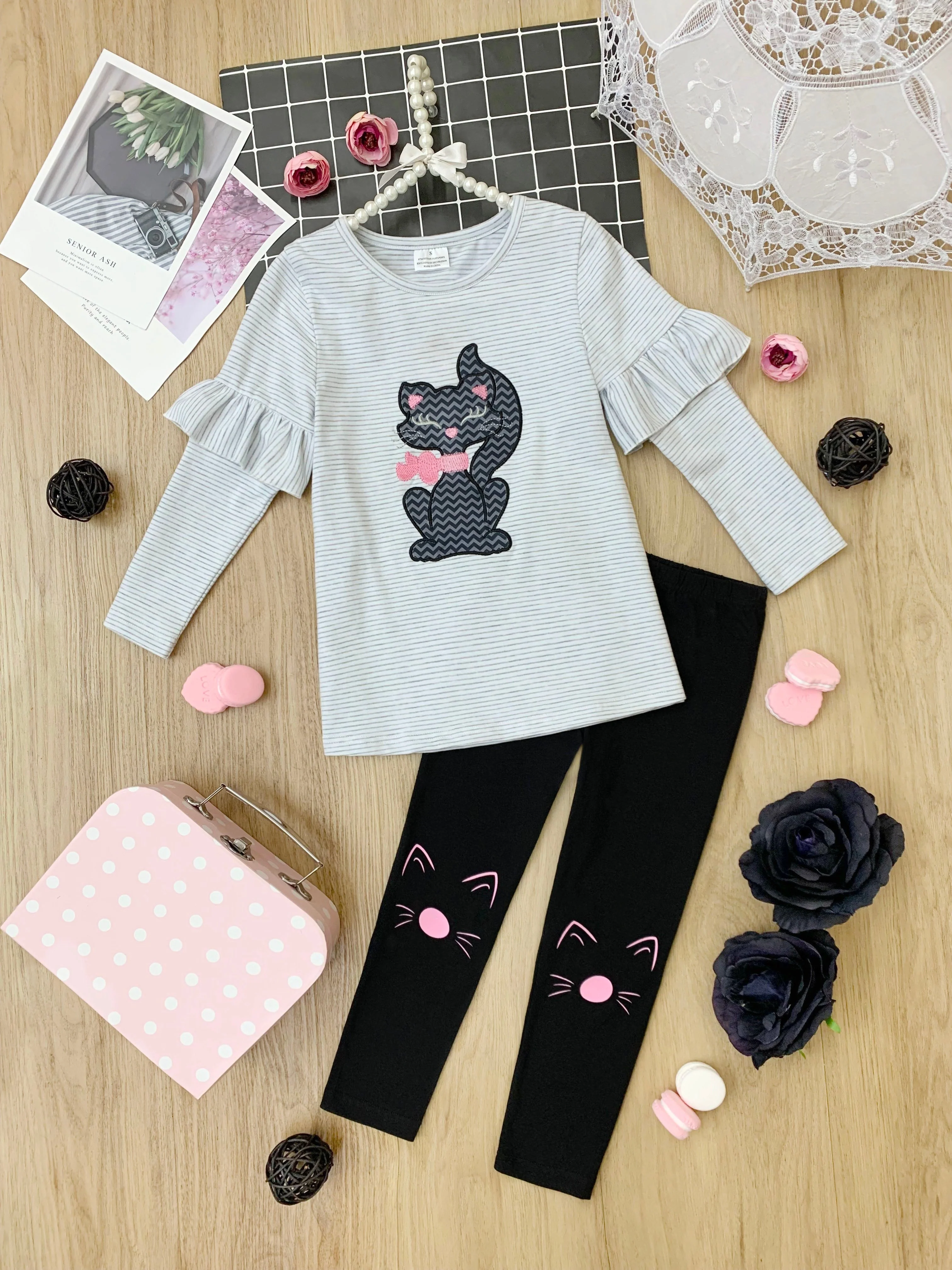 Cat-alog Cutie Ruffle Sleeve Top And Legging Set - Image 2