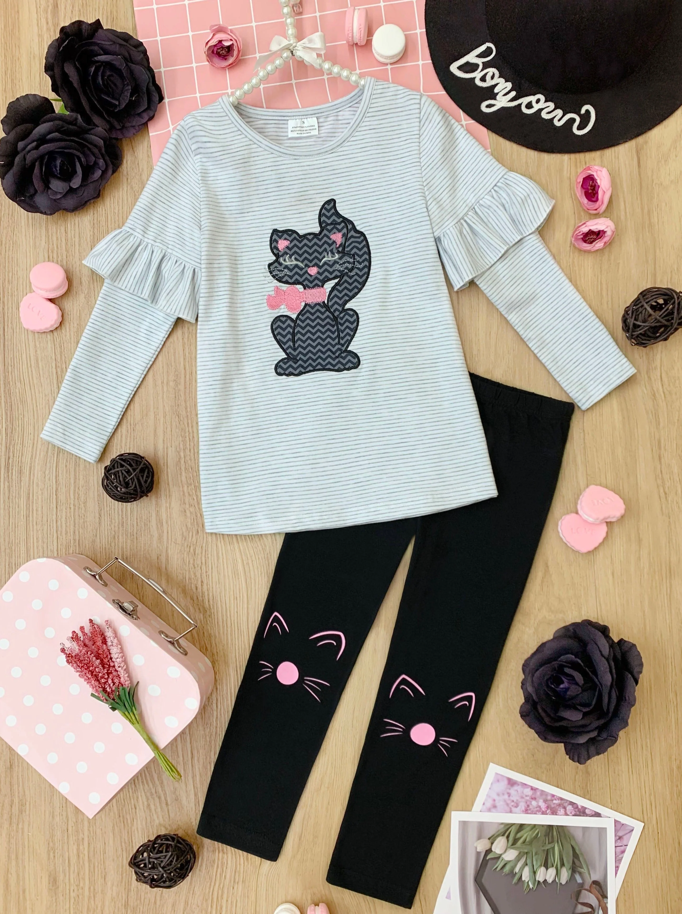 Cat-alog Cutie Ruffle Sleeve Top And Legging Set - Image 3
