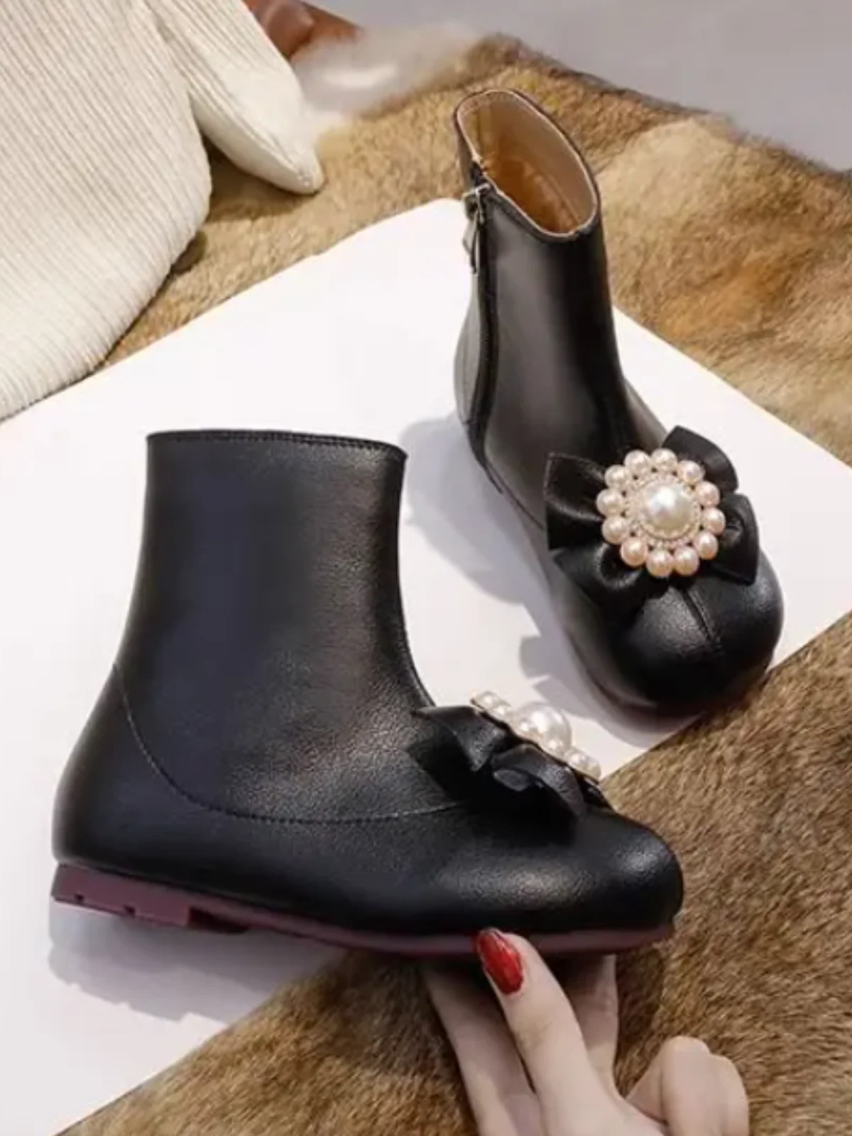 Catwalk Elegance Pearl Bow Ankle Boots By Liv and Mia - Image 5