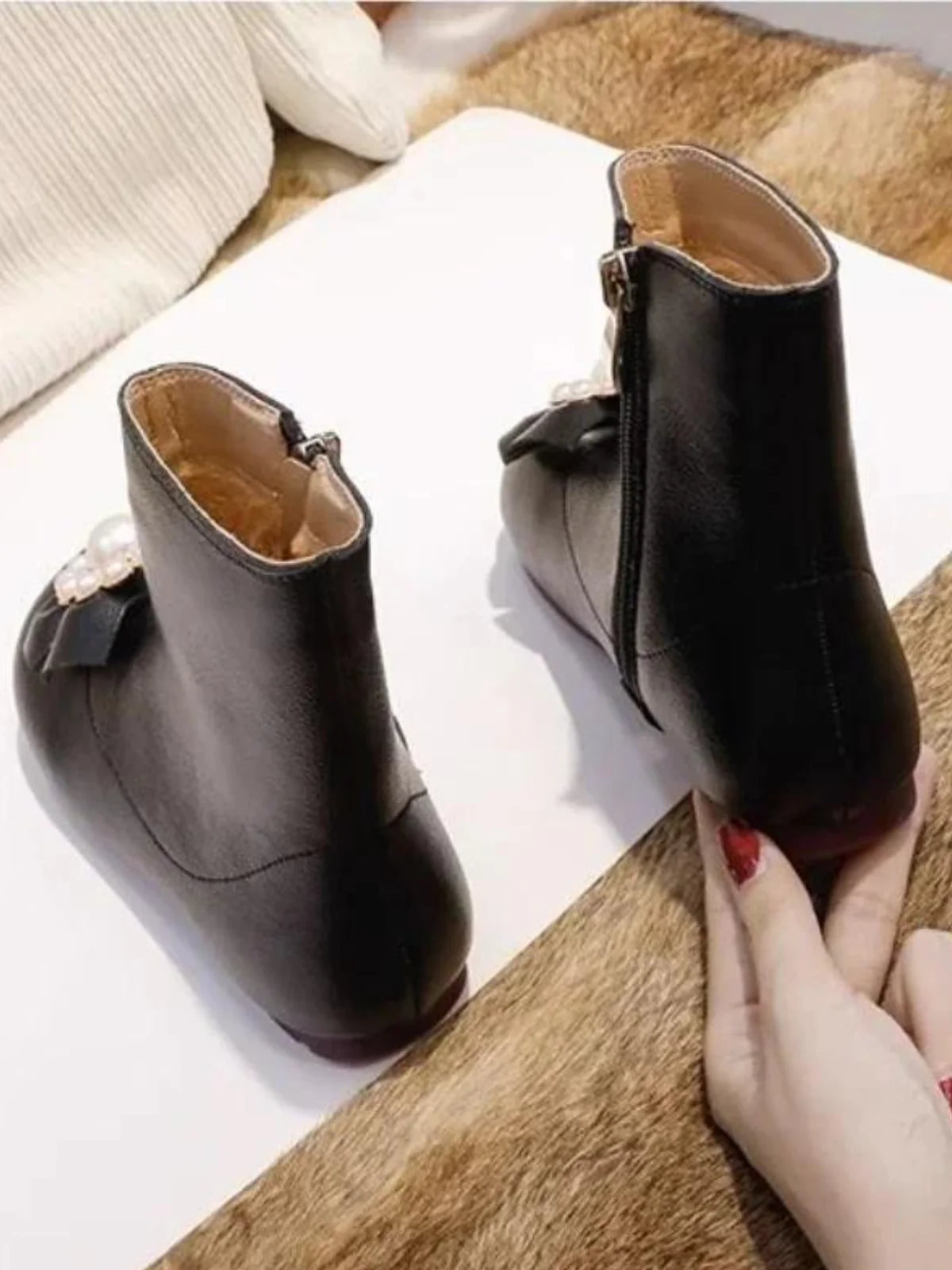 Catwalk Elegance Pearl Bow Ankle Boots By Liv and Mia - Image 6