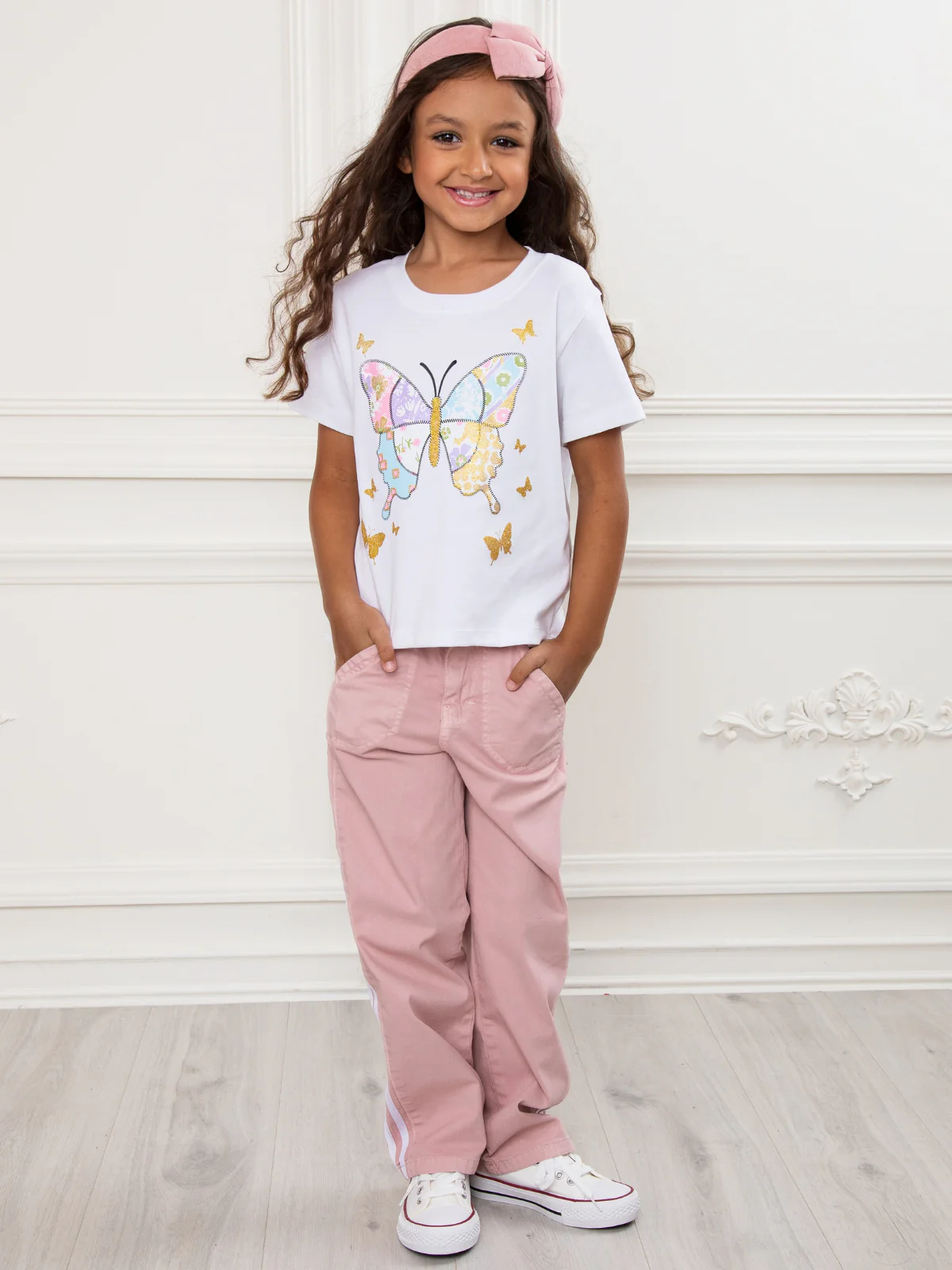 Petal Embroidered Premium Cotton Chino Pants with Charm Chain - Image 3