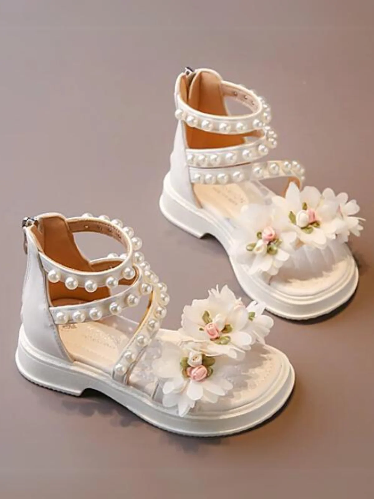 Charming Girls' Pearl-Embellished Floral Sandals By Liv and Mia - Image 2