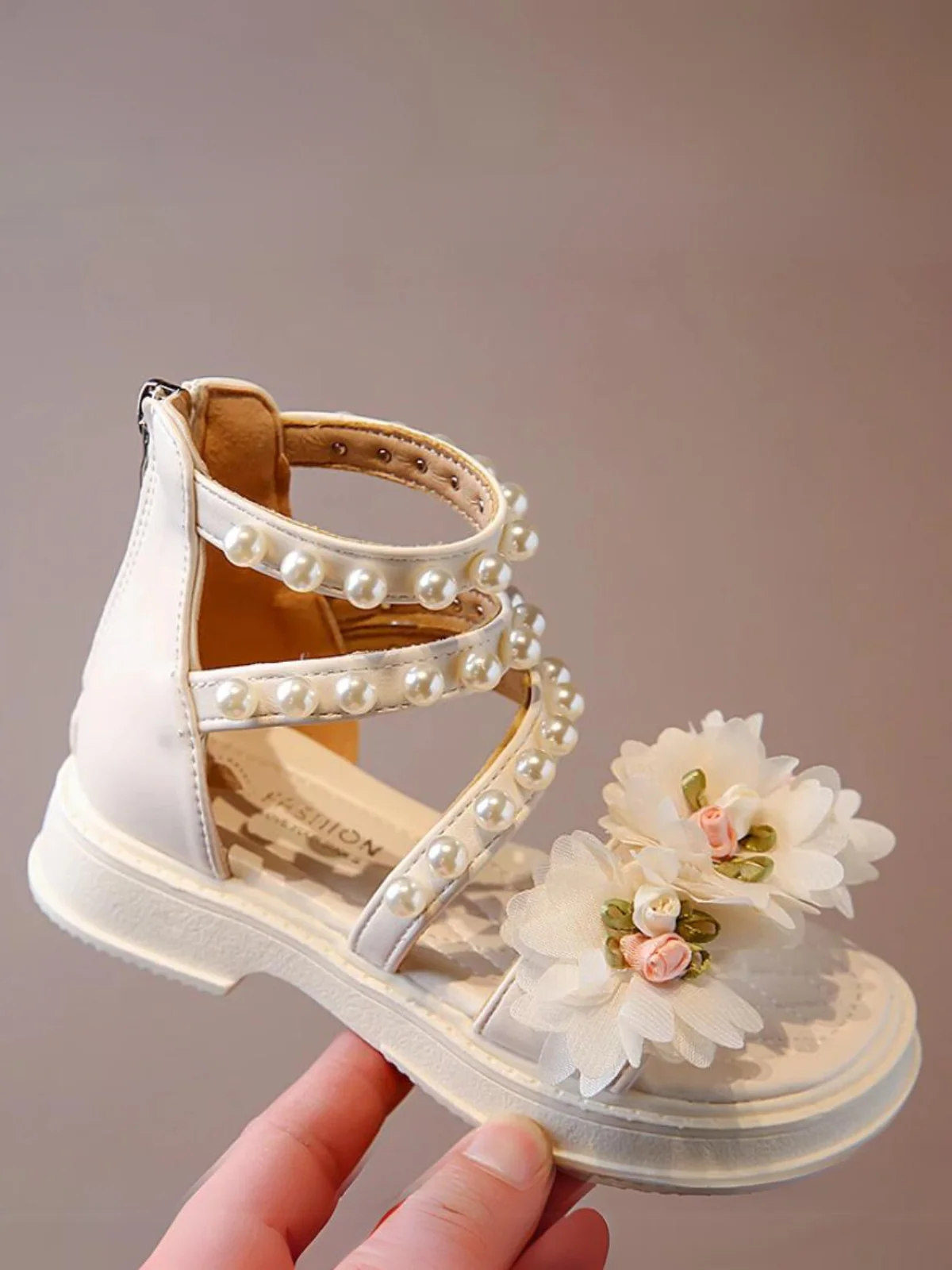 Charming Girls' Pearl-Embellished Floral Sandals By Liv and Mia - Image 4