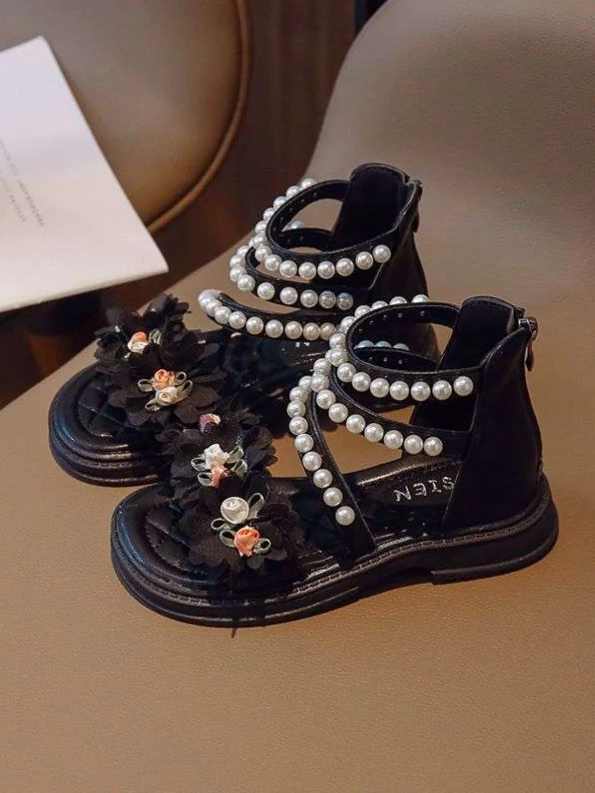 Charming Girls' Pearl-Embellished Floral Sandals By Liv and Mia - Image 6