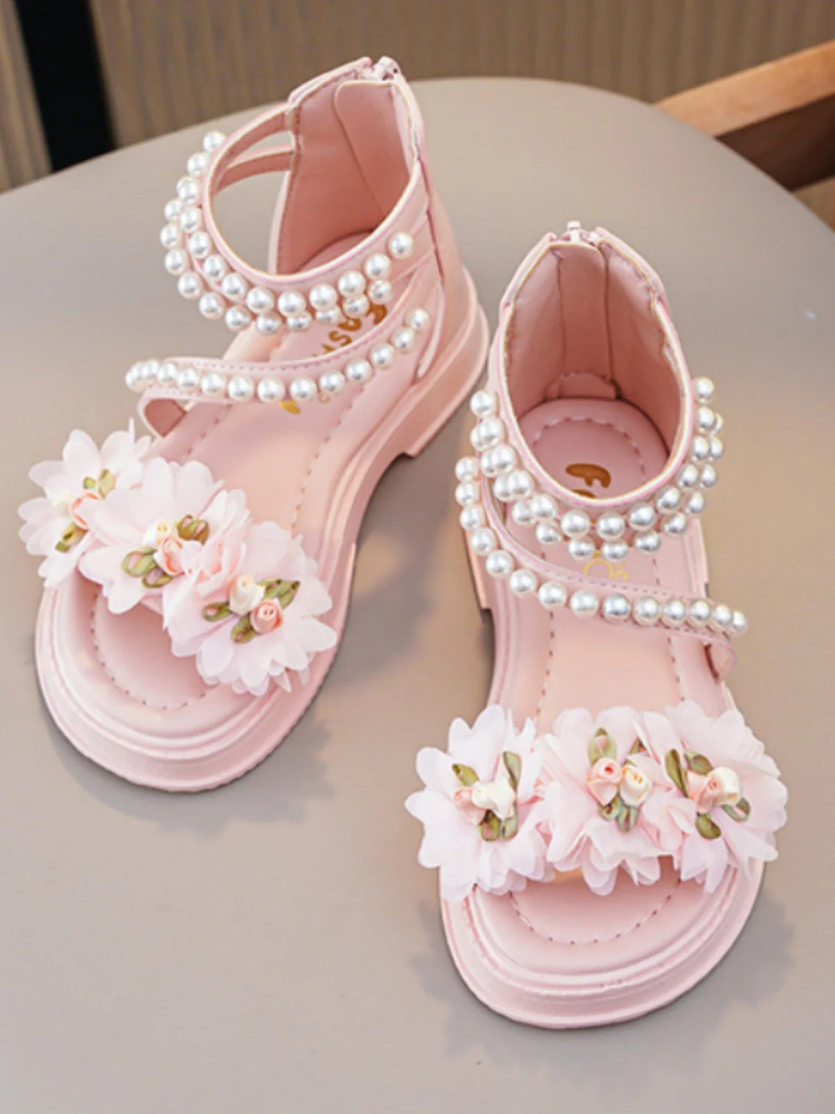 Charming Girls' Pearl-Embellished Floral Sandals By Liv and Mia - Image 7