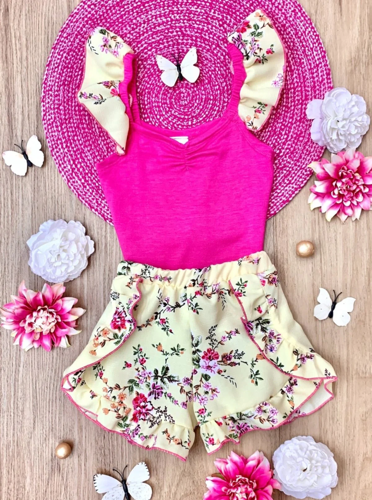 Chasing Butterflies Floral Top and Ruffle Short Set - Image 3