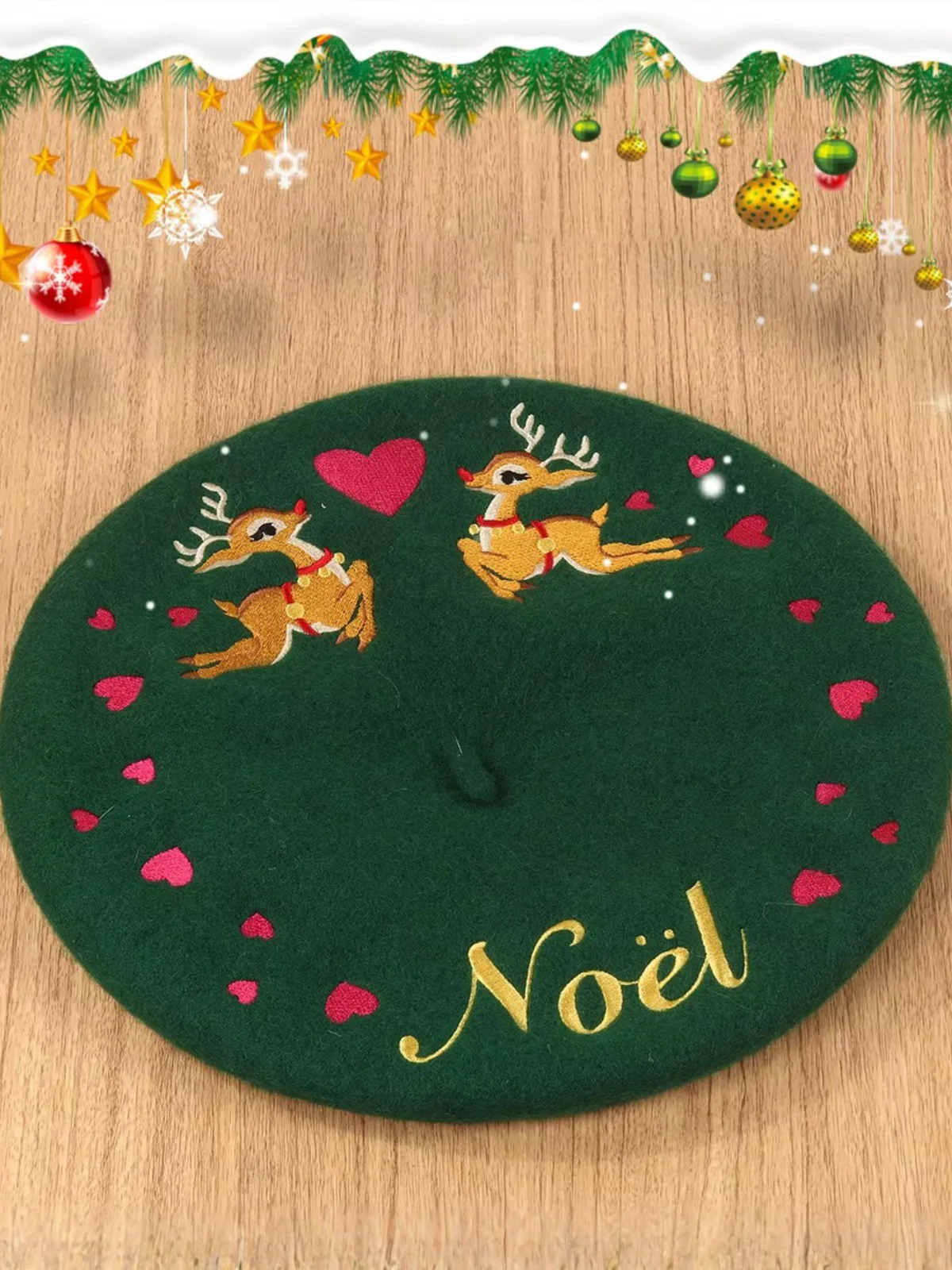 Cheerful Holiday Beret with Adorable Holiday Details - Image 4