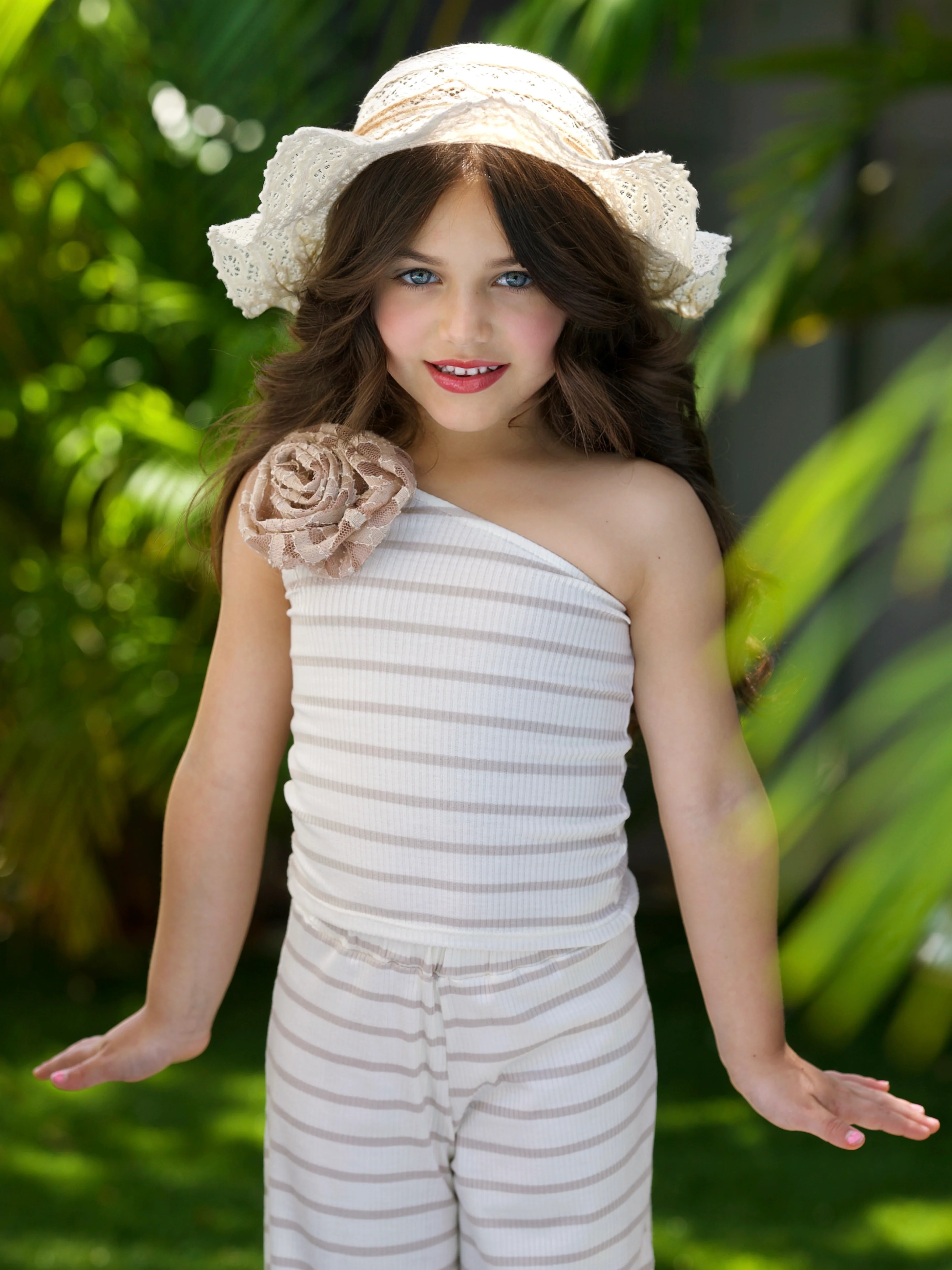 Sandy Stroll Striped One-Shoulder Top and Palazzo Pants Set - Image 4