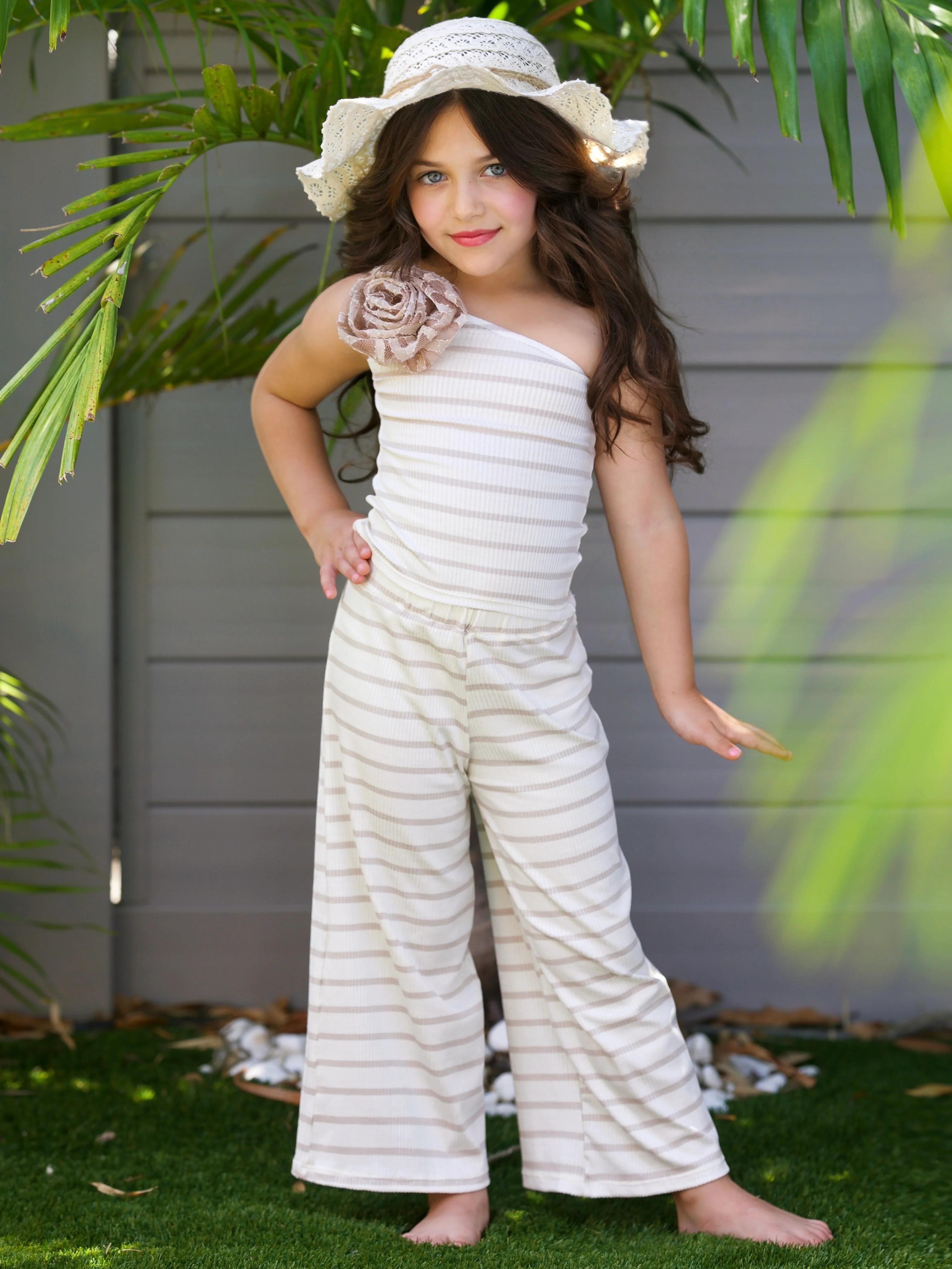 Sandy Stroll Striped One-Shoulder Top and Palazzo Pants Set - Image 6