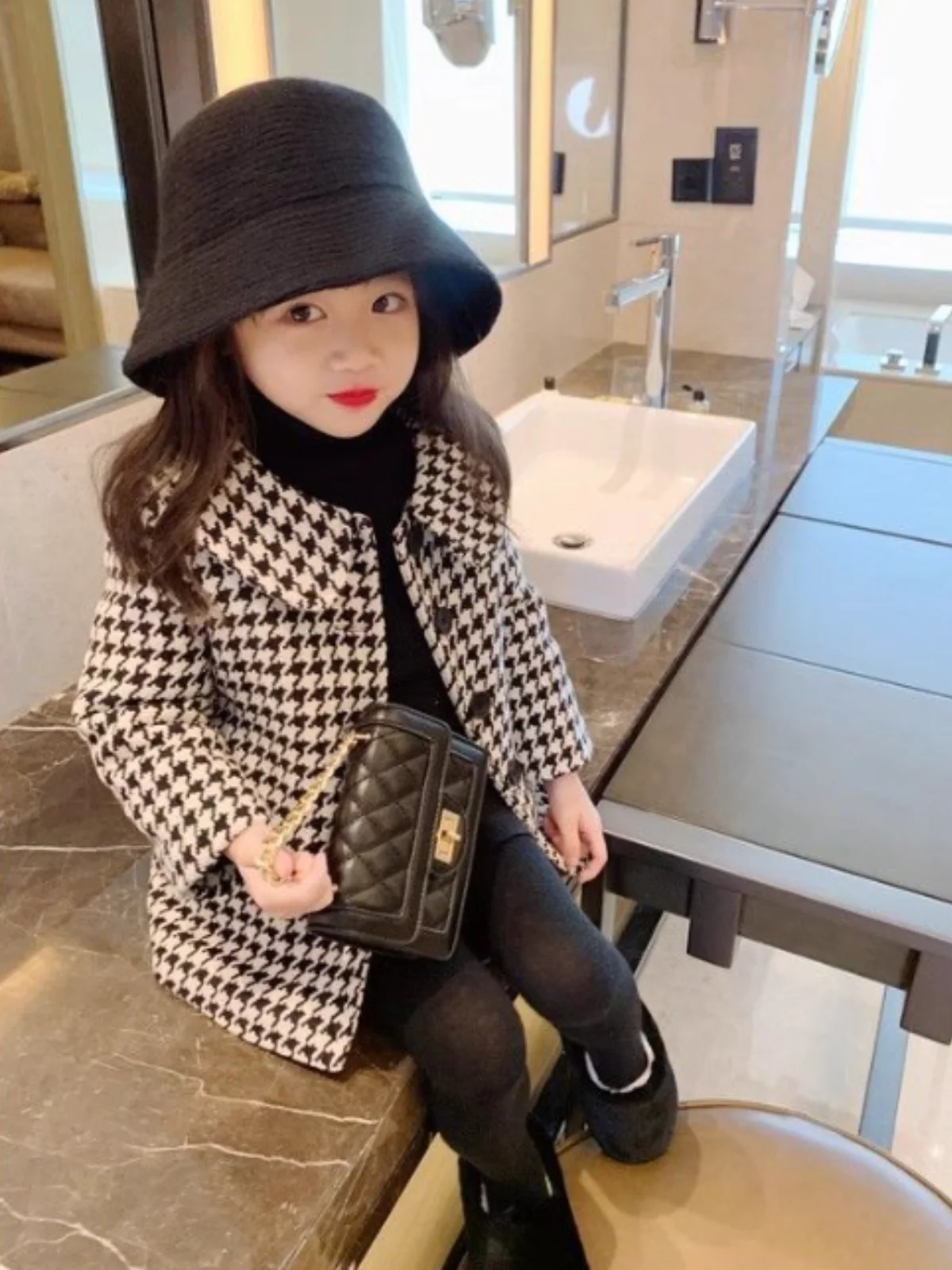 Chic Houndstooth Long Coat - Image 6