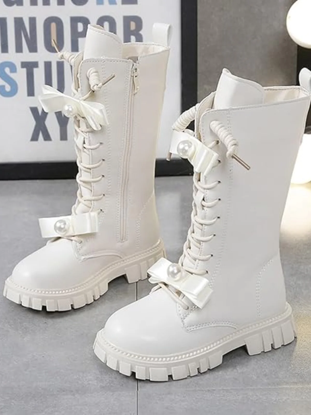 Chic Bow Leather Mid-Calf Boots - Image 2