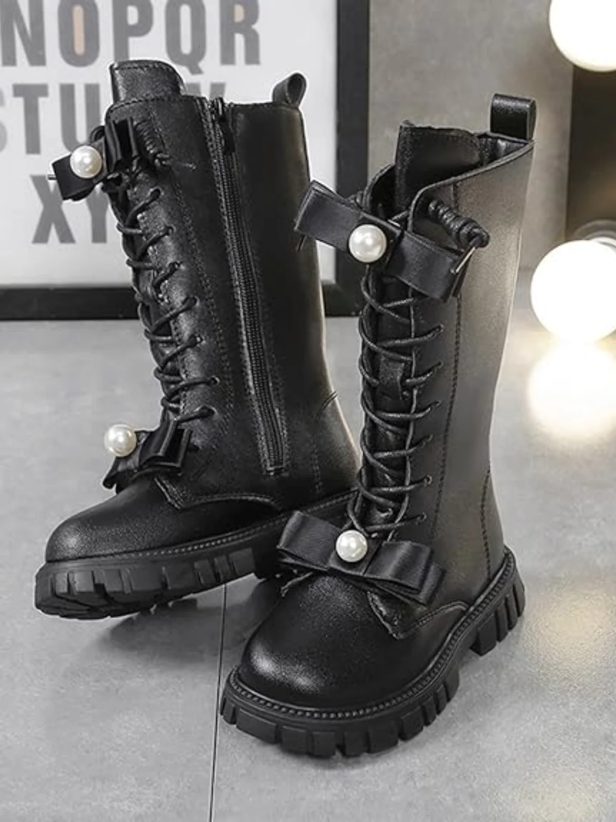 Chic Bow Leather Mid-Calf Boots - Image 3