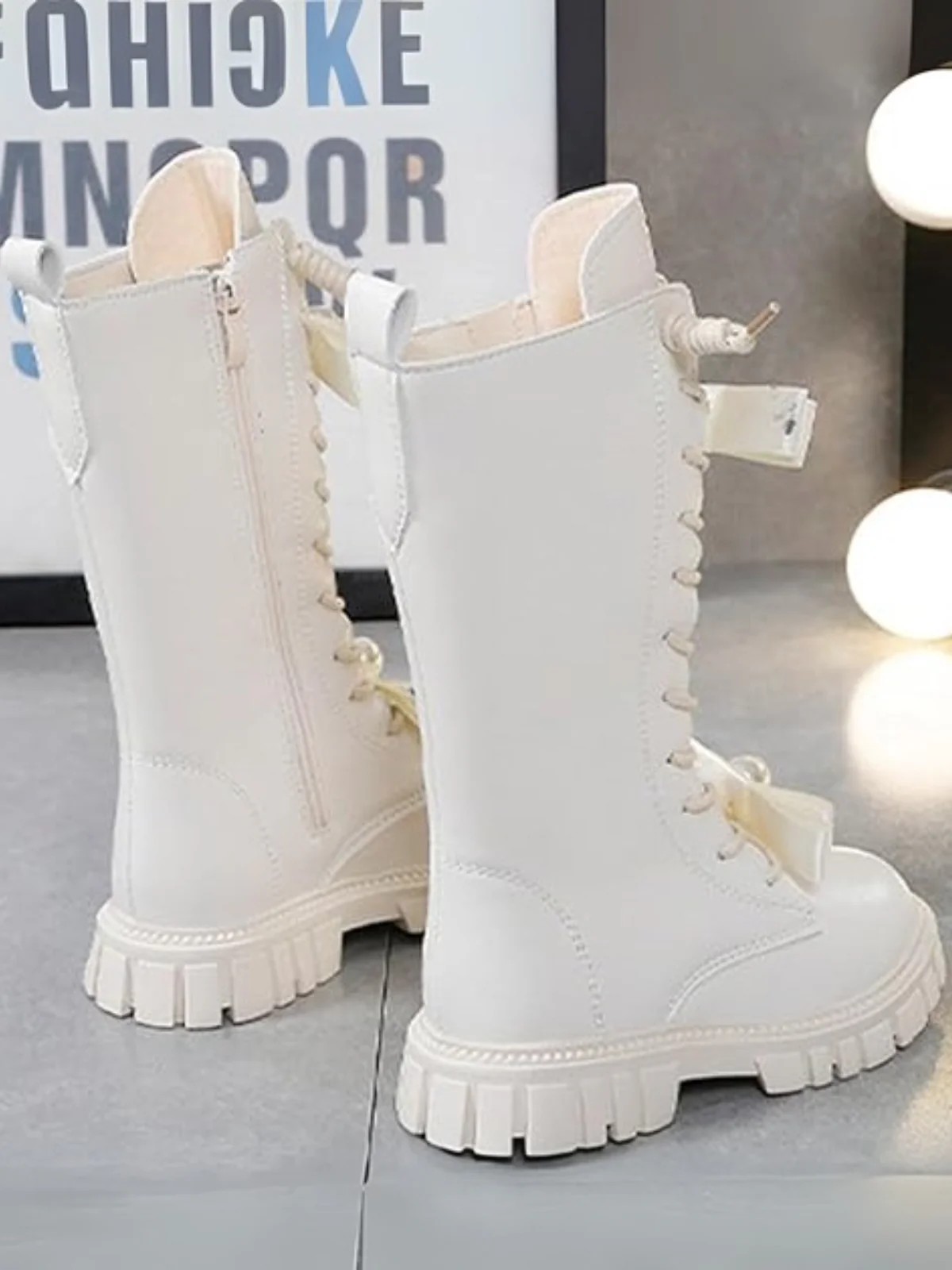 Chic Bow Leather Mid-Calf Boots - Image 4