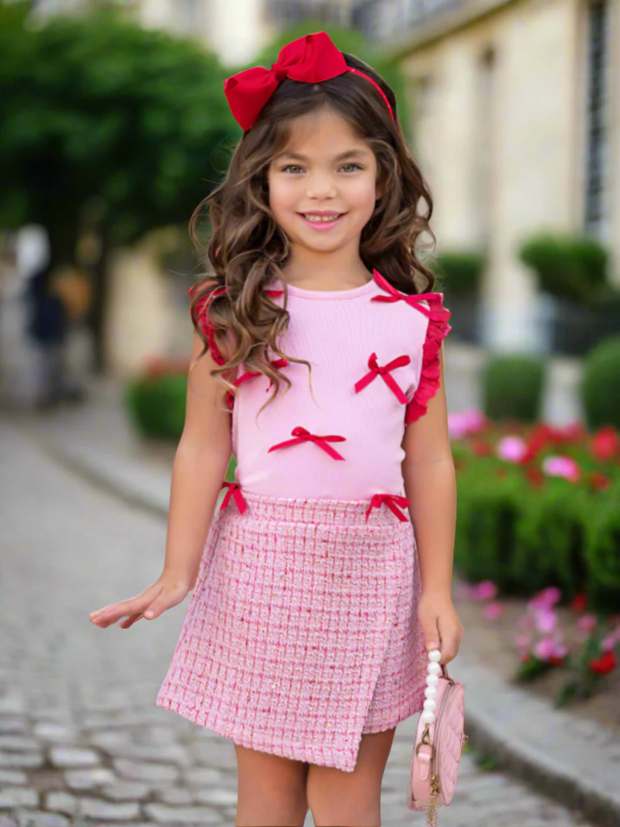 Chic Bows Lace Tank Top and Tweed Skort Set - Image 6