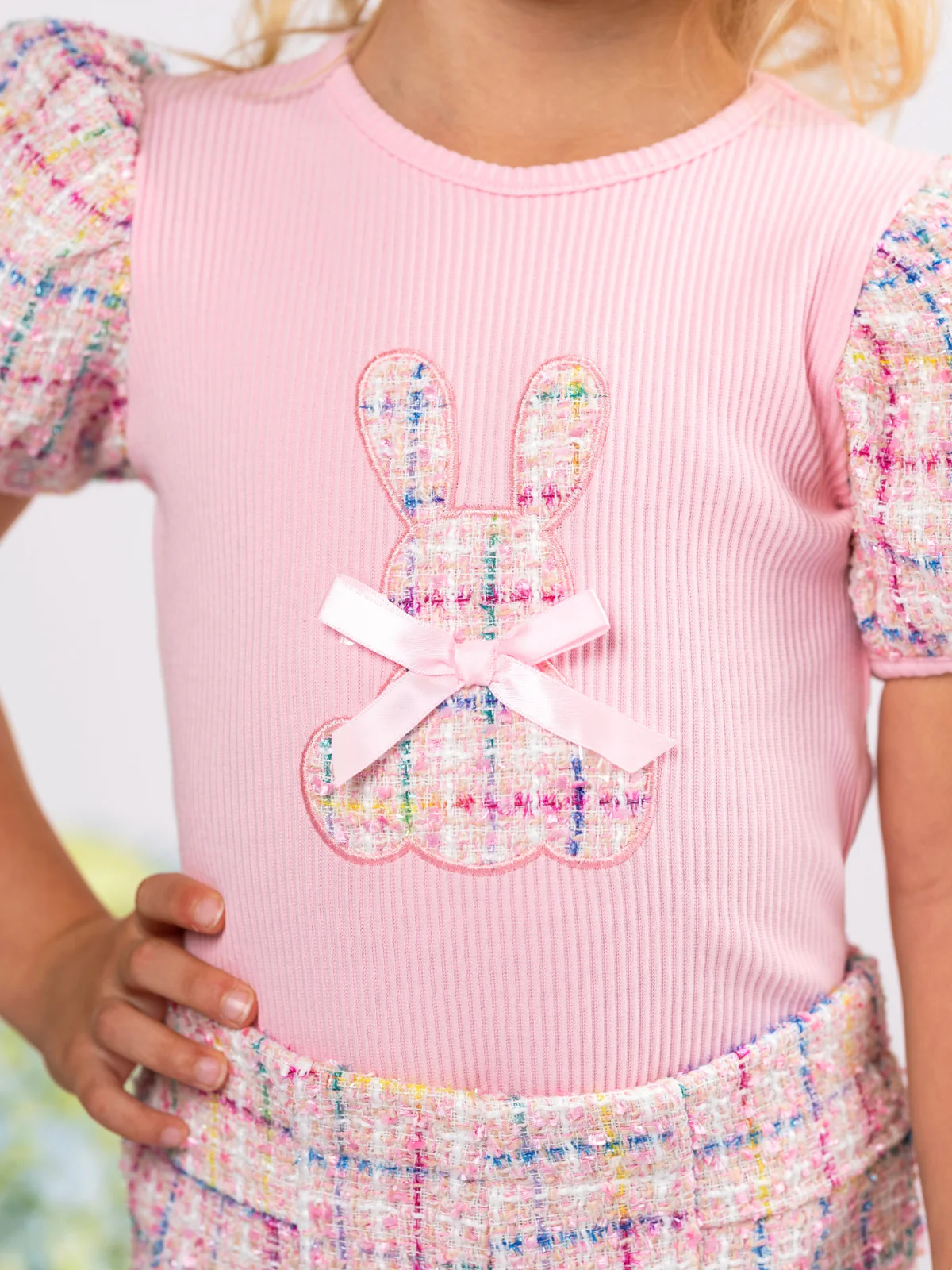 Chic Embroidered Bunny Top and Tweed Short Set - Image 2