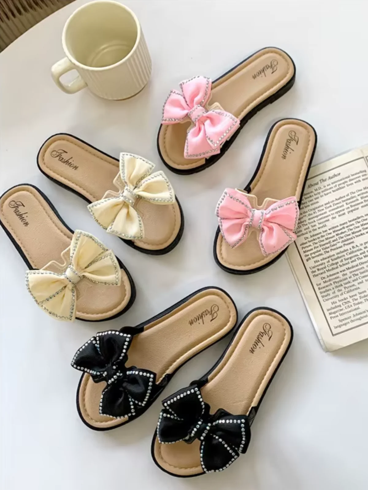 Chic Darling Bow Rhinestone Slip-On Slide Sandal - Image 2