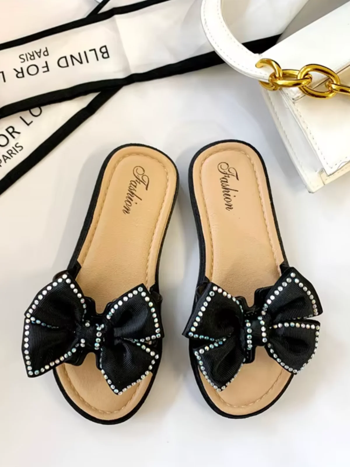 Chic Darling Bow Rhinestone Slip-On Slide Sandal - Image 4