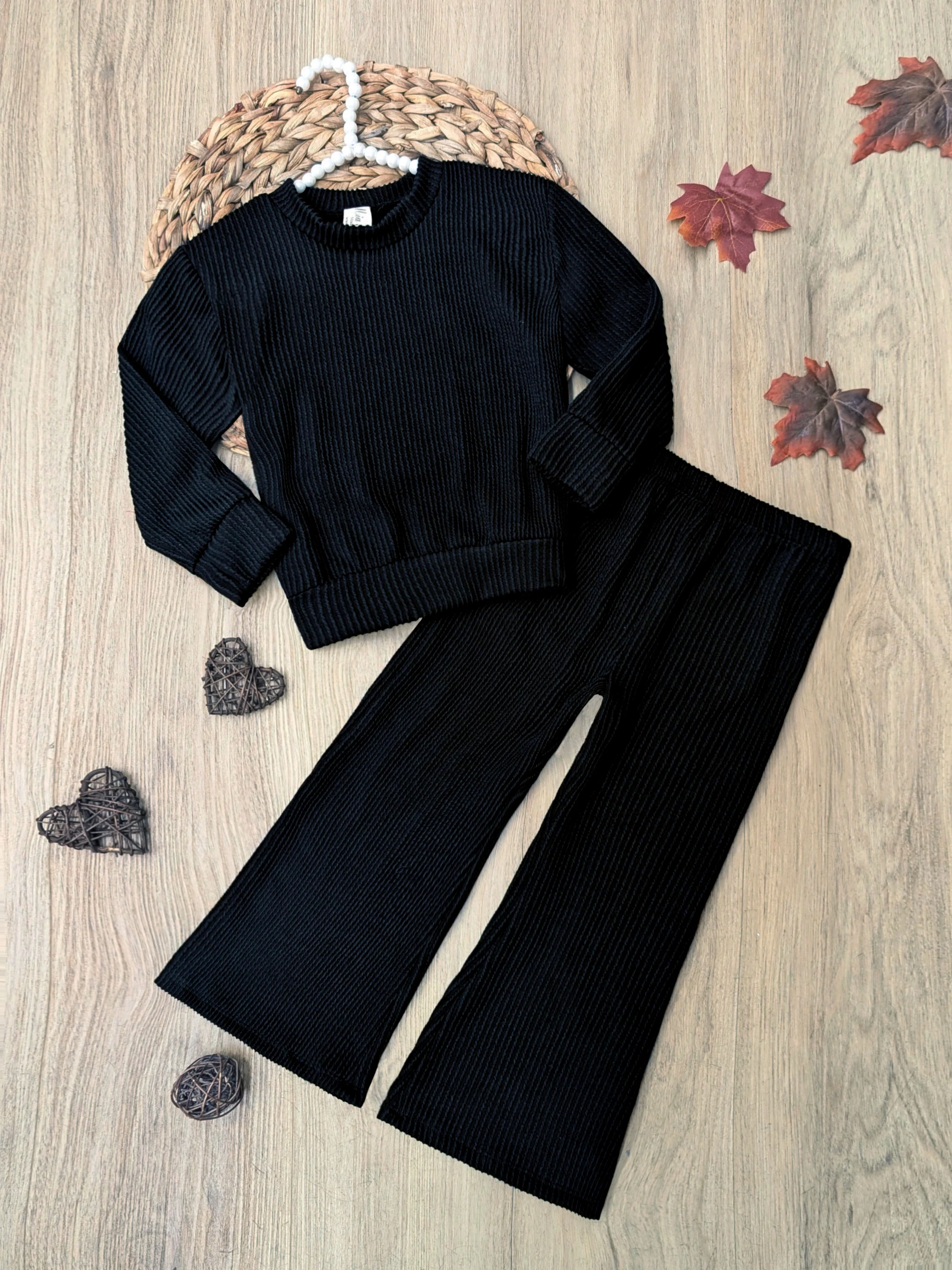 Chic In Black Ribbed Top and Pant Lounge Set - Image 6