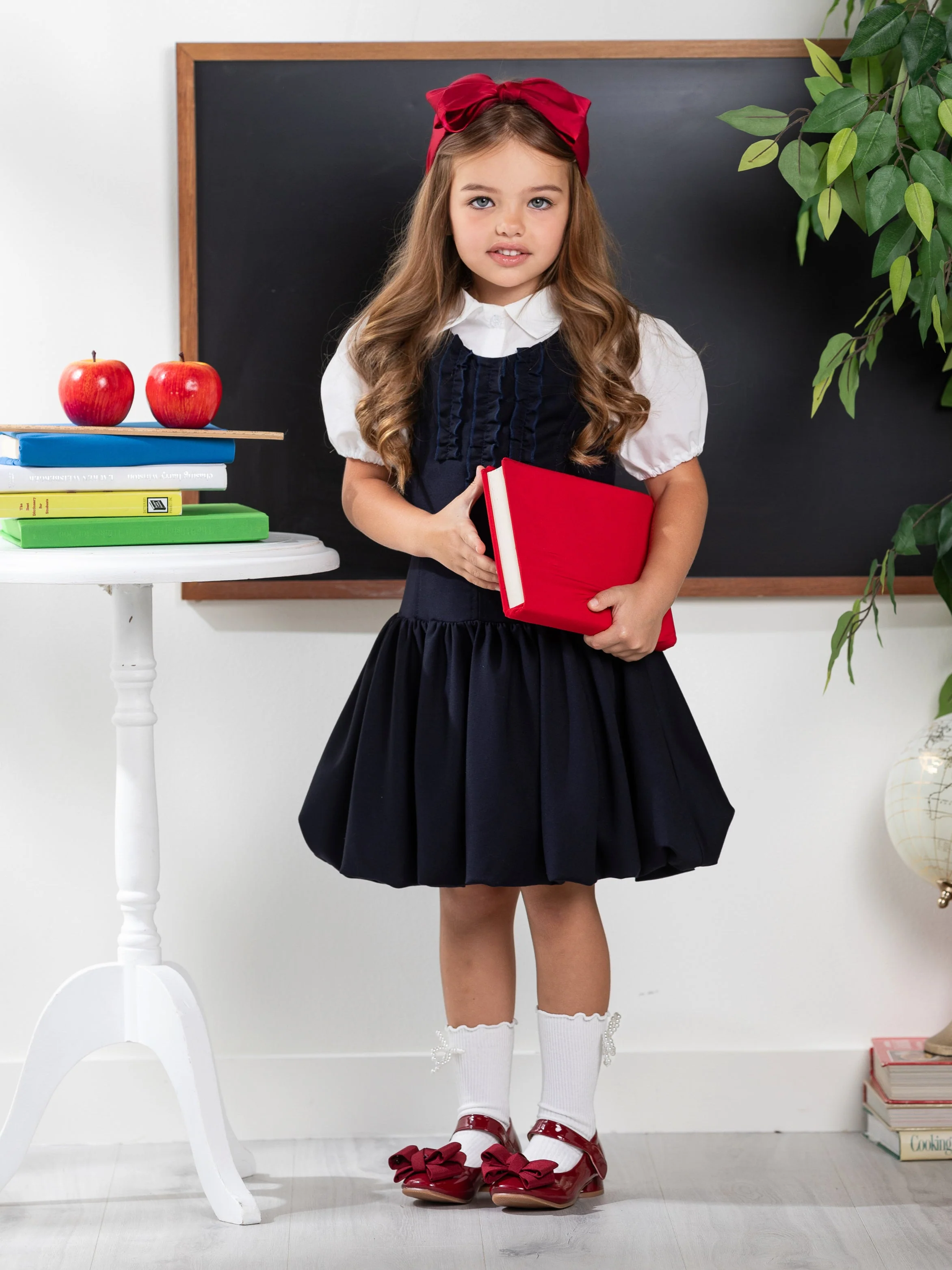Chic Navy Ruffle Uniform Dress by Kids Couture - Image 3