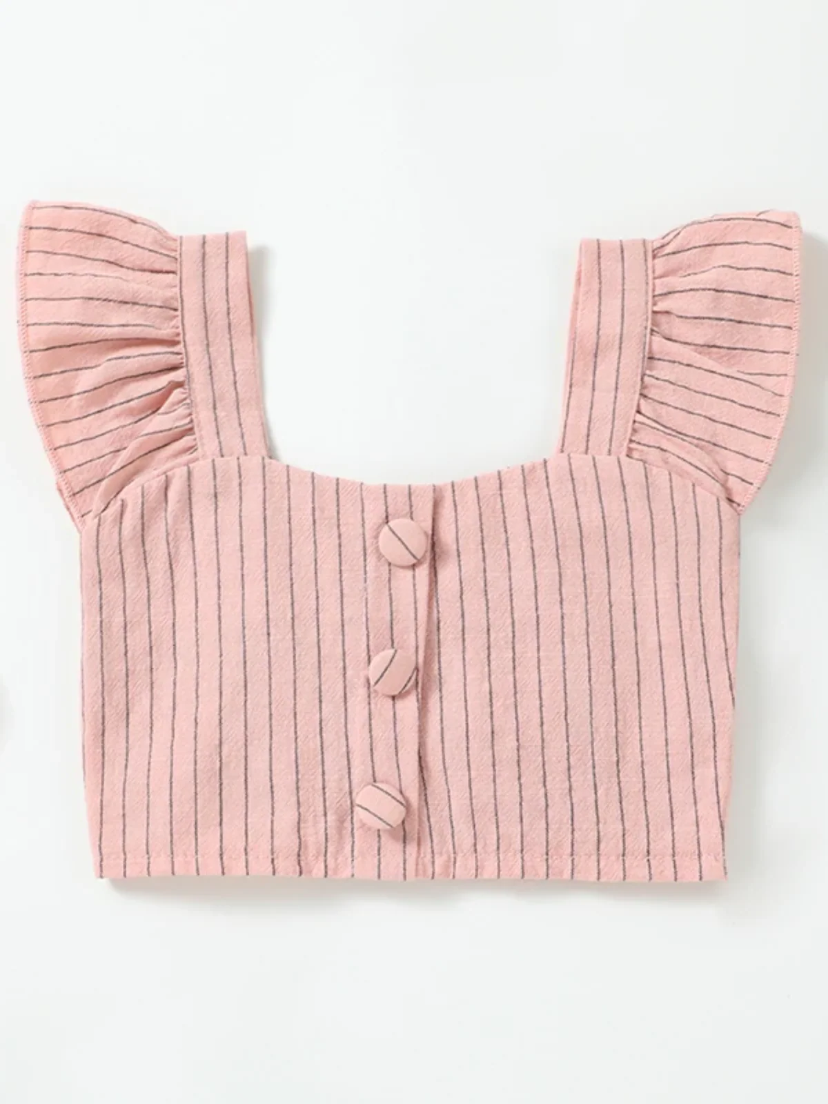 Chic Striped Flutter Sleeve Top & Belted Shorts Set - Image 5