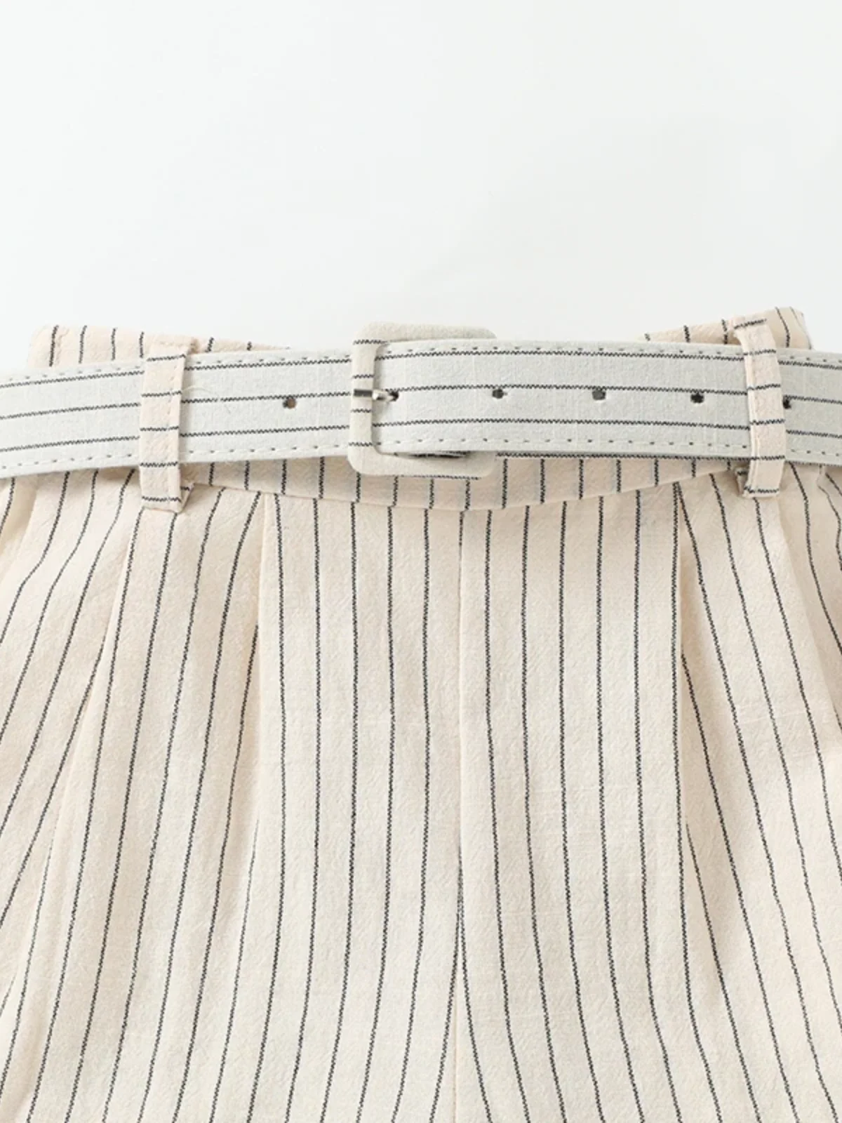 Chic Striped Flutter Sleeve Top & Belted Shorts Set - Image 7