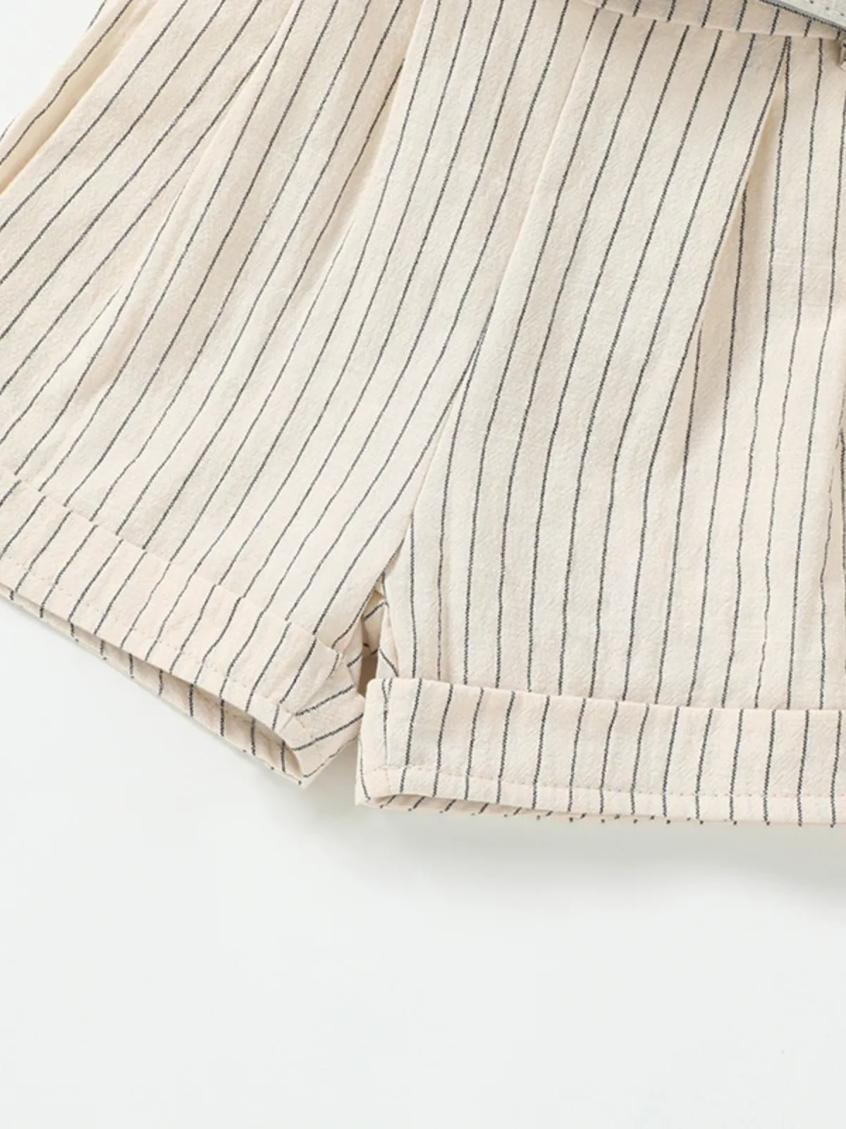 Chic Striped Flutter Sleeve Top & Belted Shorts Set - Image 8