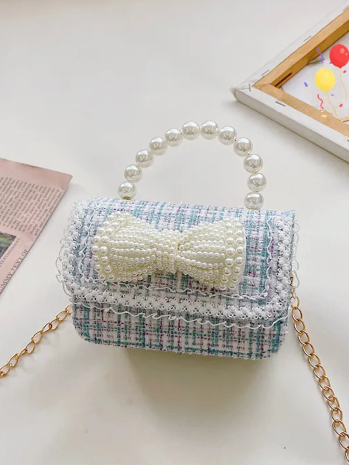 Cute Bow Decor Crossbody Bag with Pearl Handle by Liv and Mia - Image 2