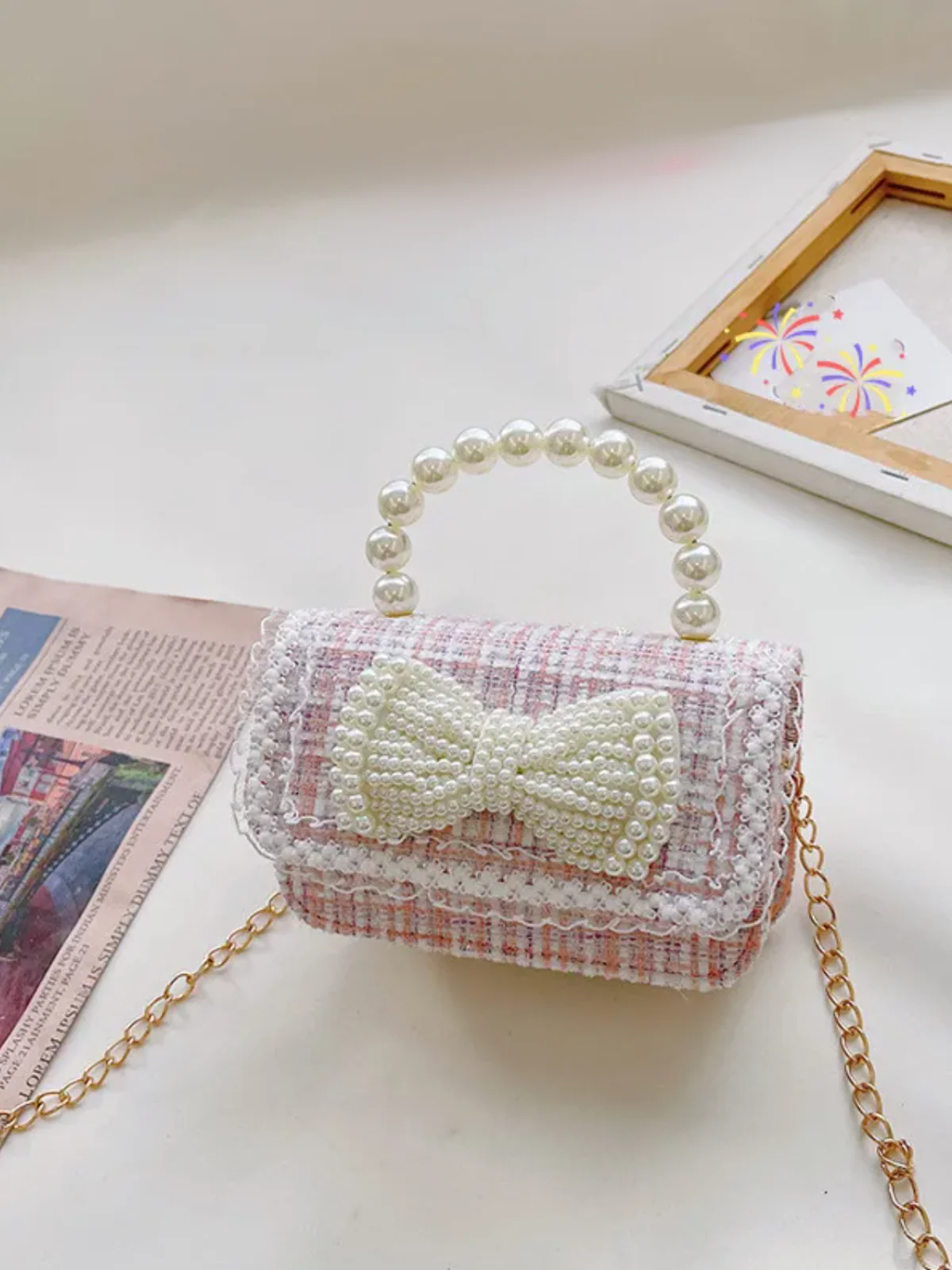 Cute Bow Decor Crossbody Bag with Pearl Handle by Liv and Mia - Image 3