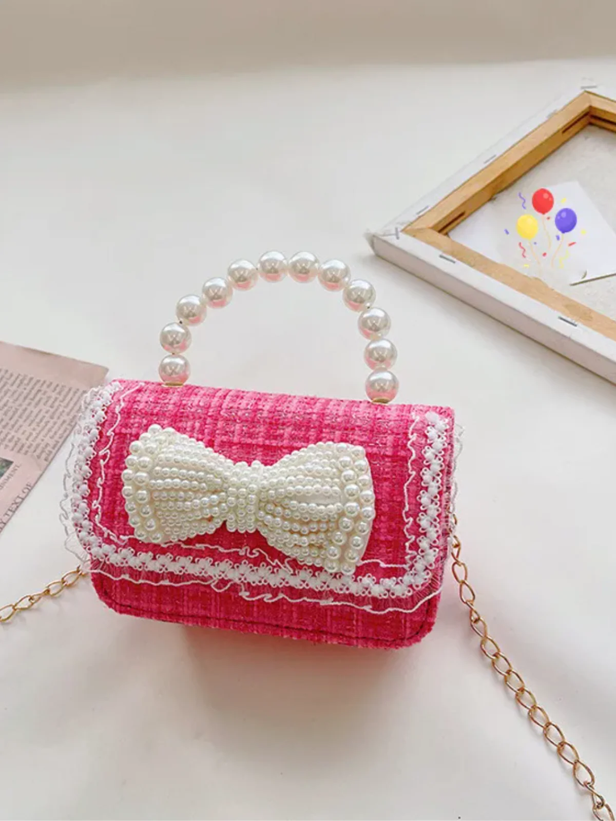 Cute Bow Decor Crossbody Bag with Pearl Handle by Liv and Mia - Image 4