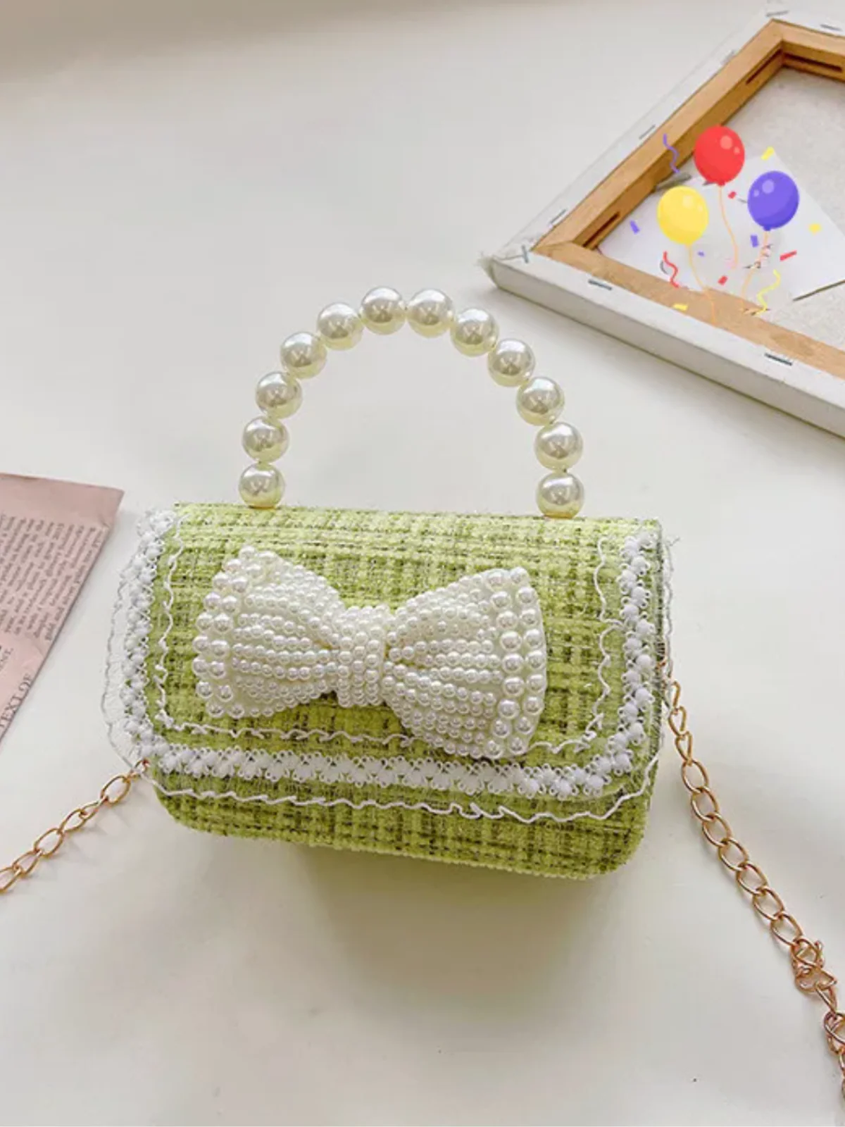 Cute Bow Decor Crossbody Bag with Pearl Handle by Liv and Mia - Image 5