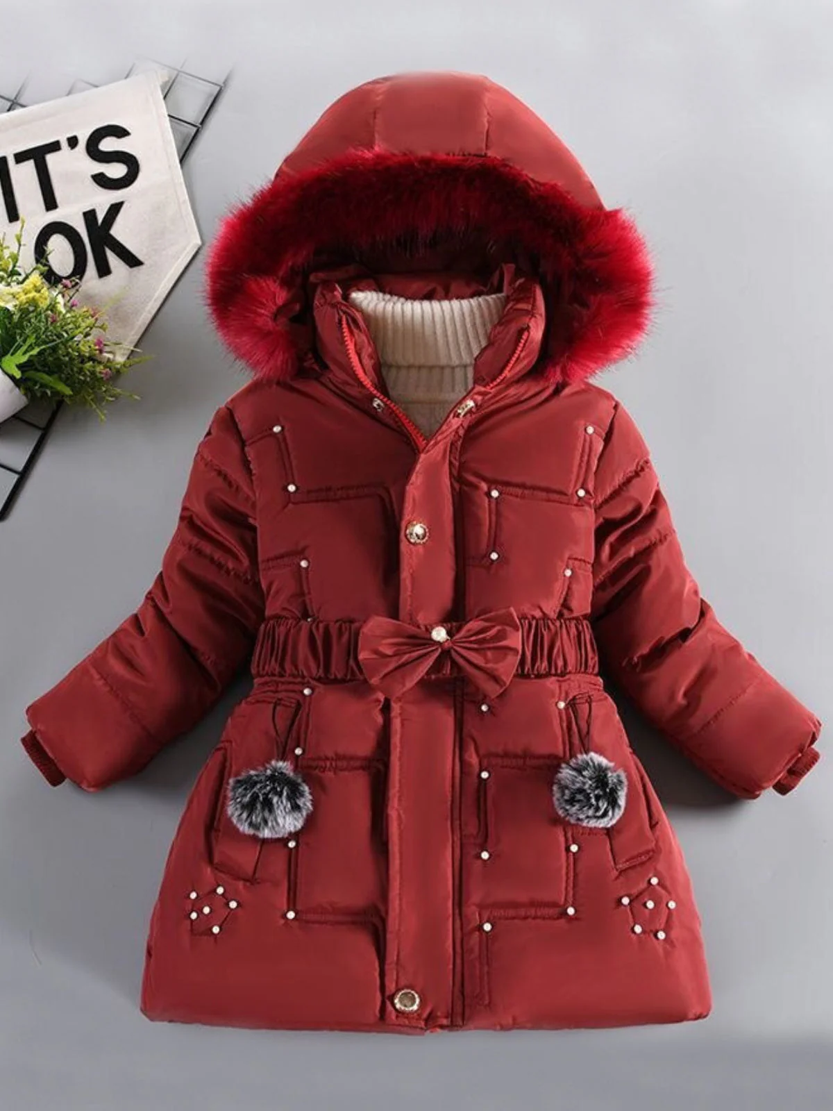 Chill and Chic Pearl Embellished Winter Jacket - Image 4