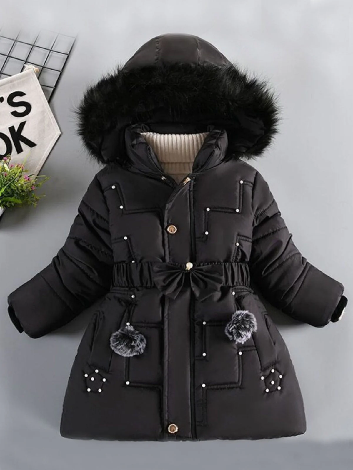 Chill and Chic Pearl Embellished Winter Jacket - Image 5