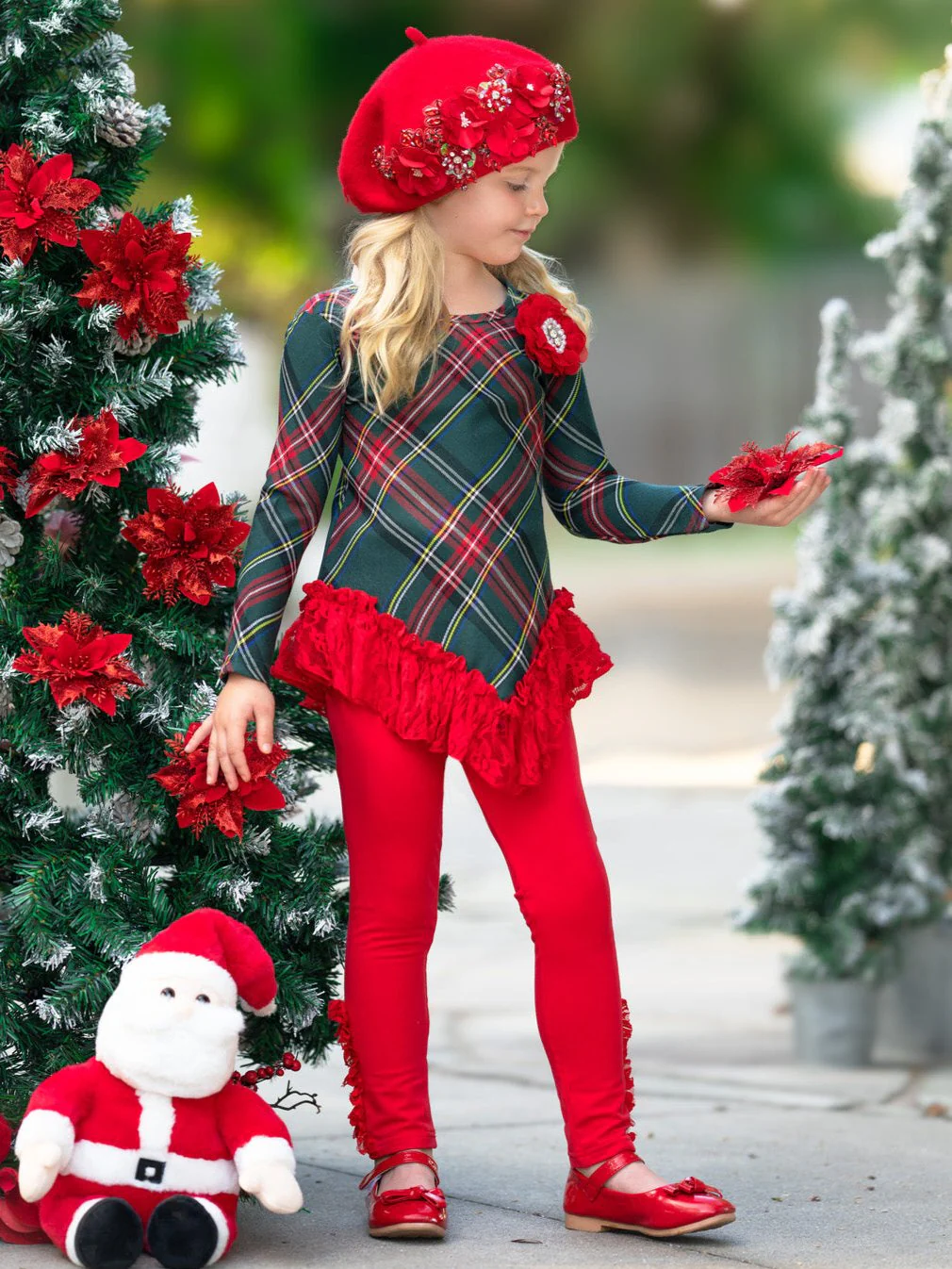 Classic Plaid Lace Tunic and Legging Set - Image 3