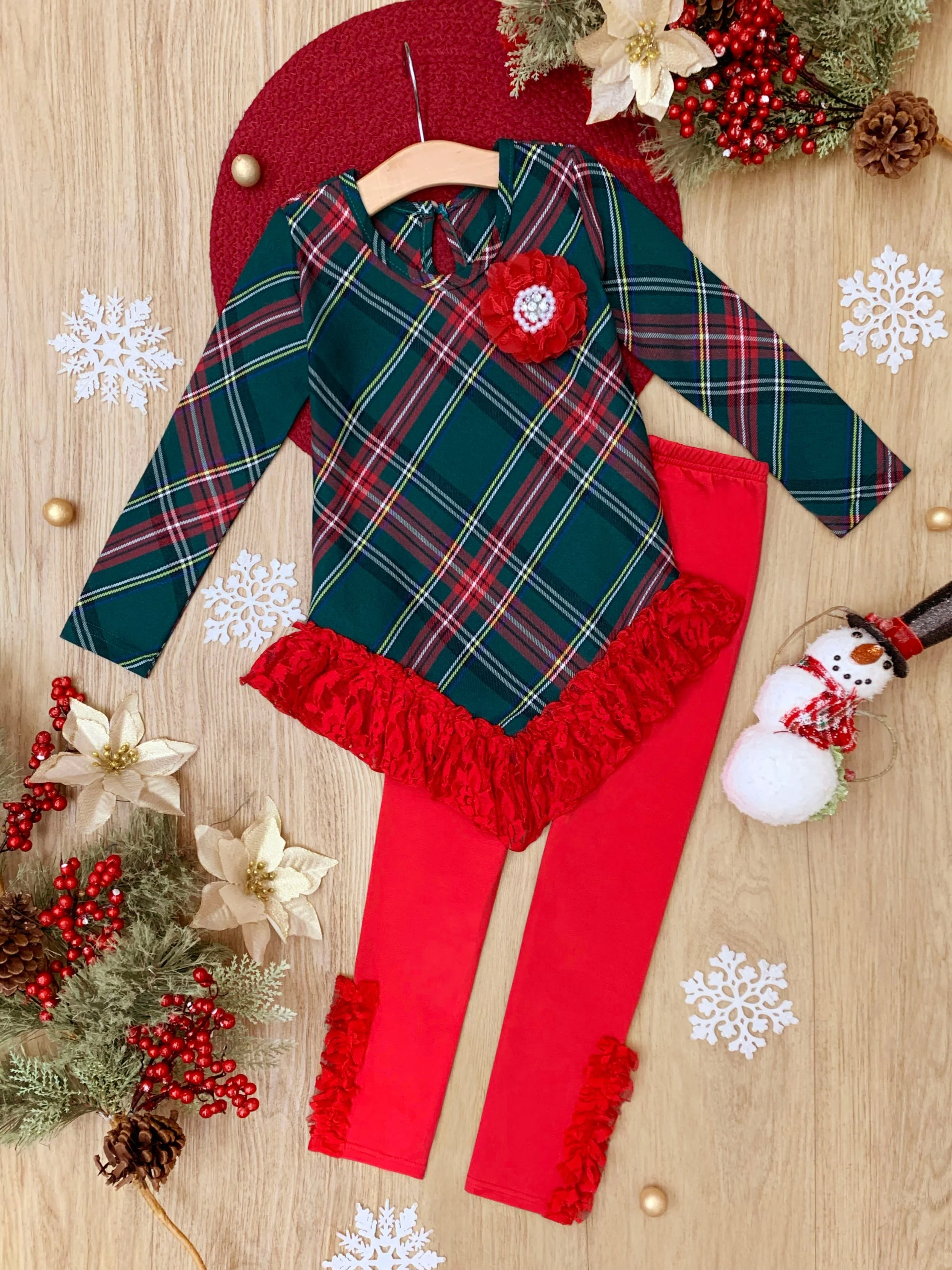 Classic Plaid Lace Tunic and Legging Set - Image 4