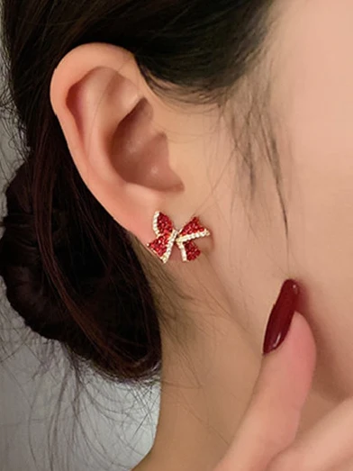 Bedazzled Bow Christmas Stud Earrings - Image 2