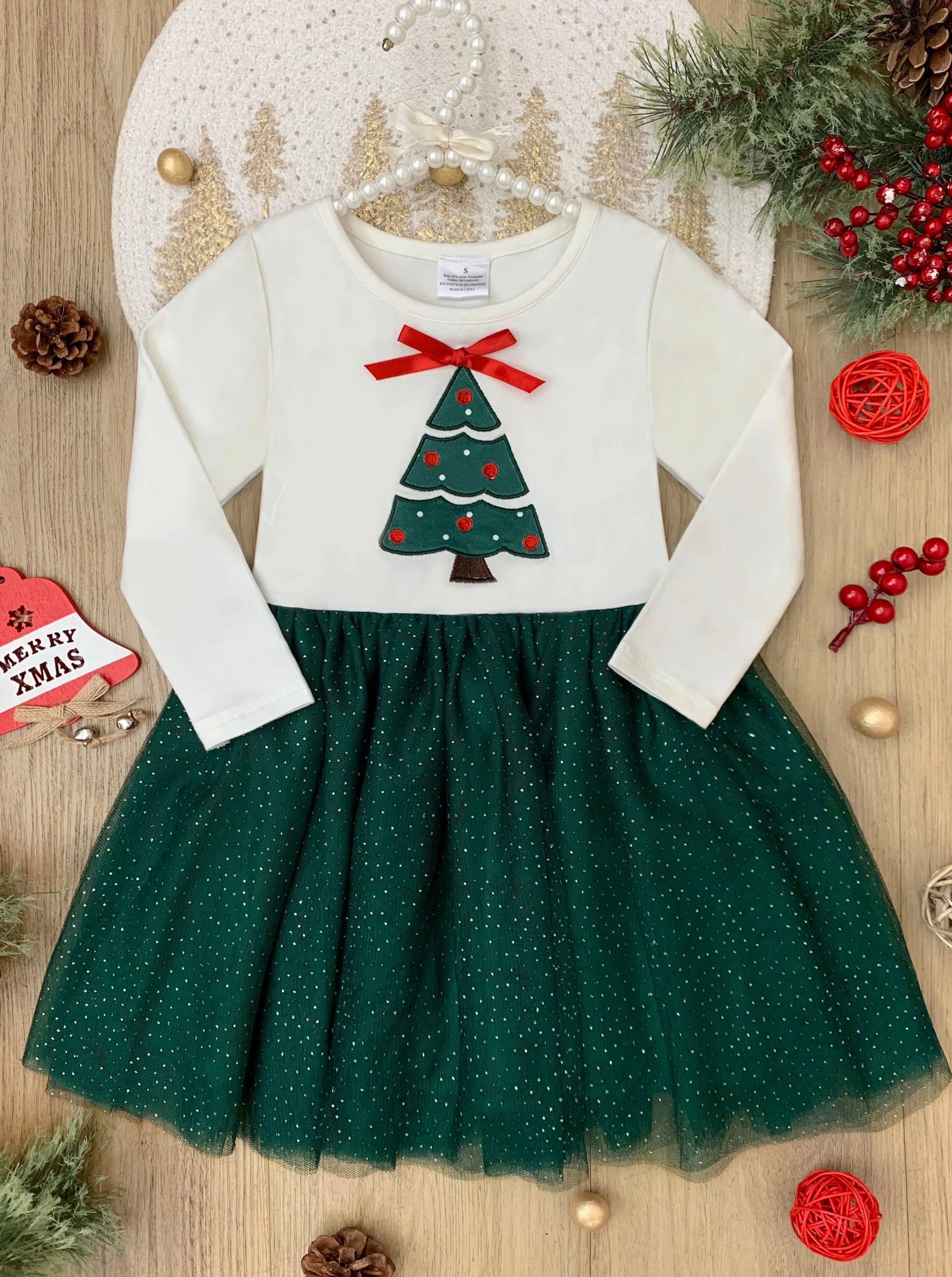 Santa's Fave Girl Christmas Tree Tutu Dress - Image 2