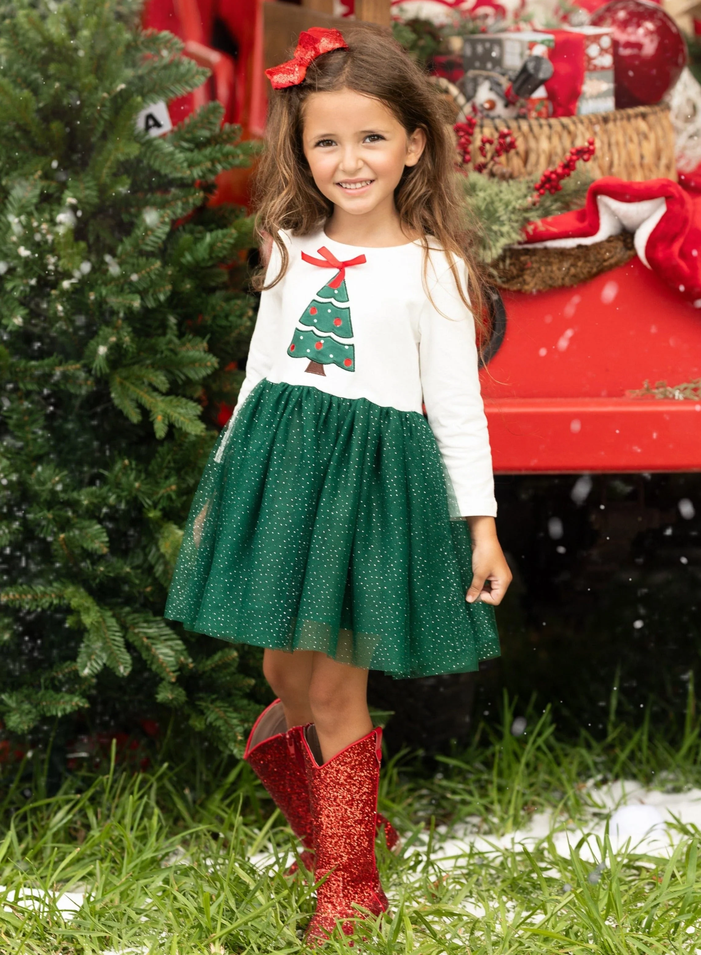 Santa's Fave Girl Christmas Tree Tutu Dress - Image 4