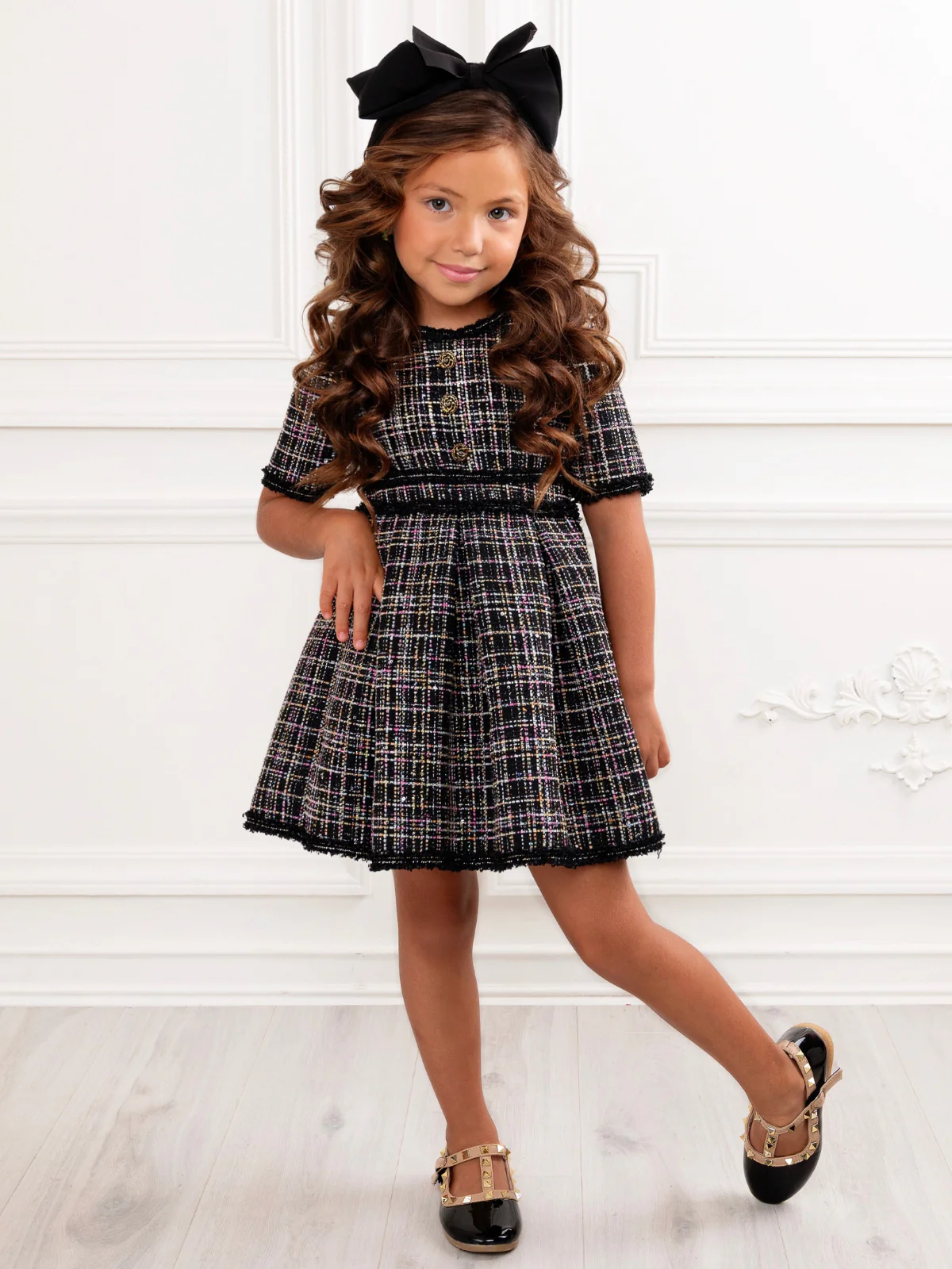 Class Act Black Tweed Puff Sleeve Dress - Image 3
