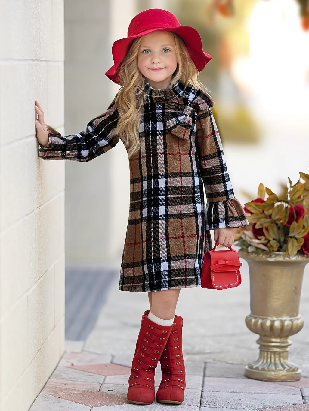 Classic Plaid Long Sleeve Shift Dress - Image 2