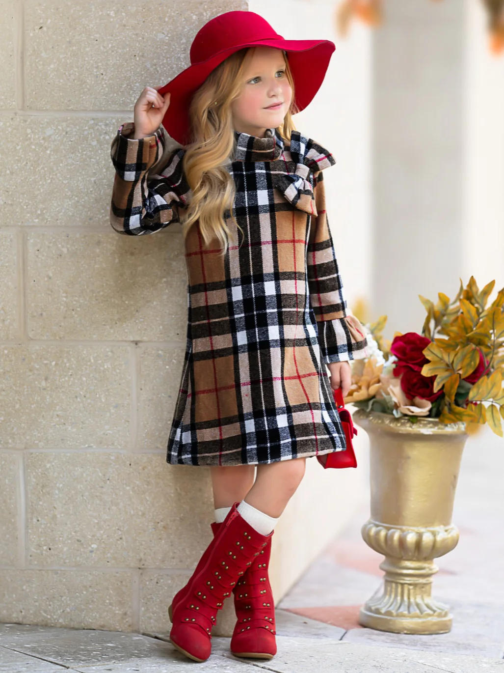 Classic Plaid Long Sleeve Shift Dress - Image 4