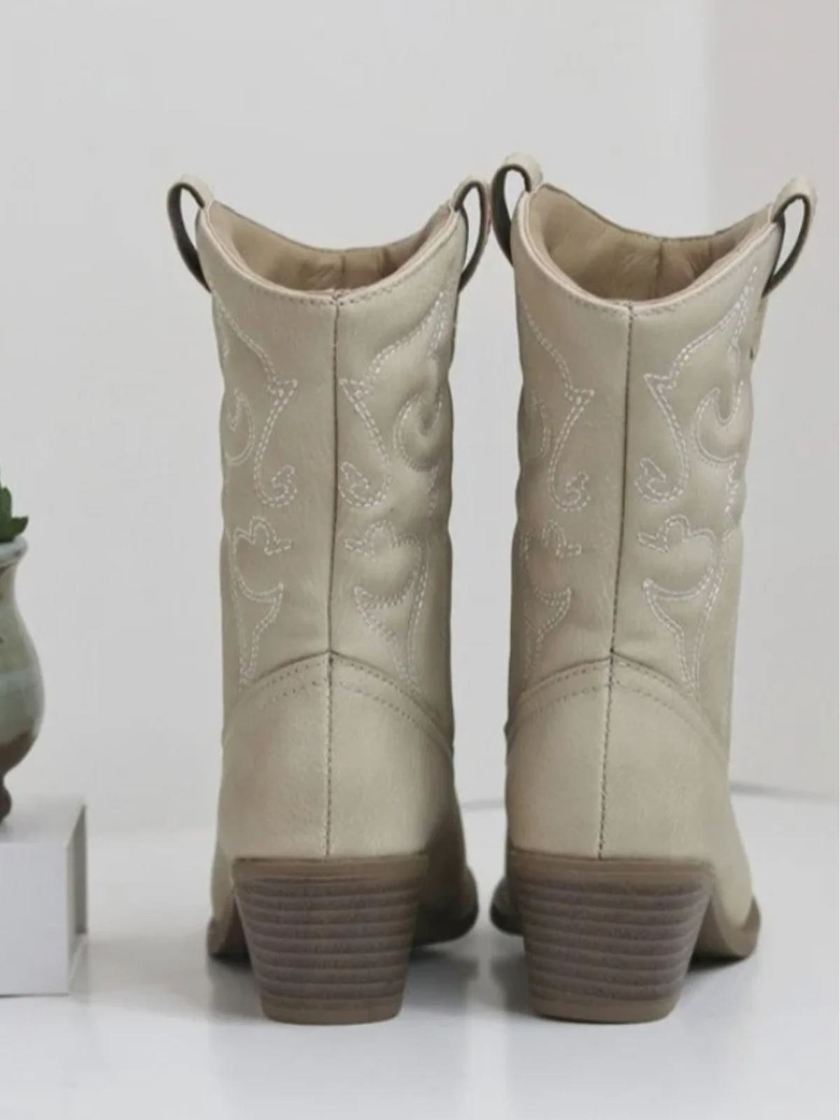 Round It Up! Beige Western Cowboy Boots  By Liv and Mia - Image 2