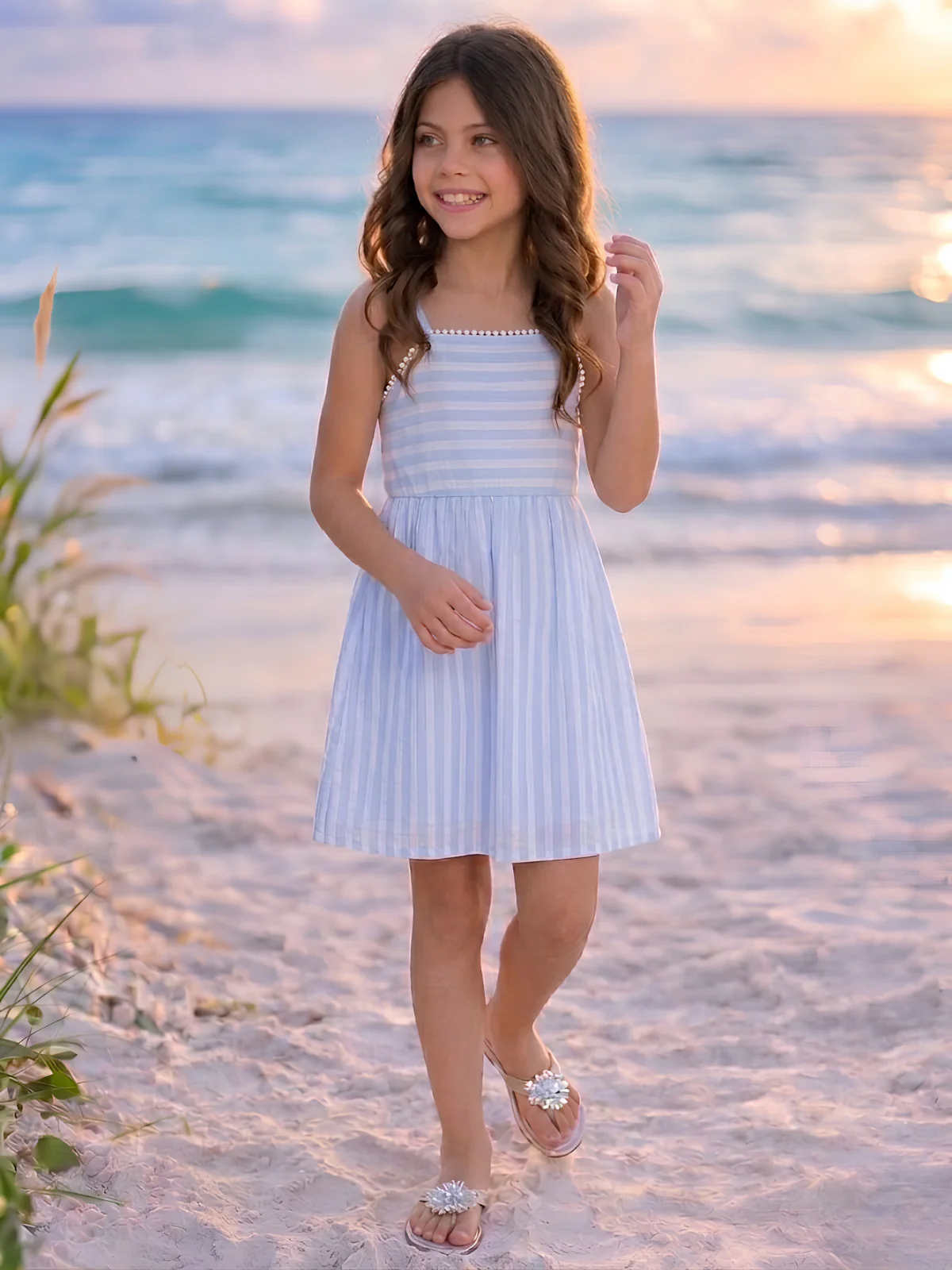 Coastal Blue Stripe Cotton Sundress - Image 2