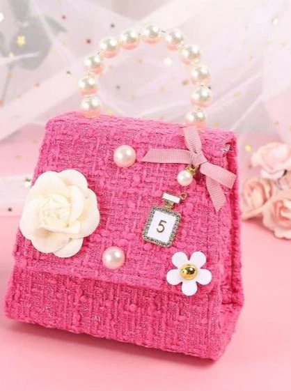 Chic Pearl Handle Tweed Mini Bag with Floral Accents - Image 7