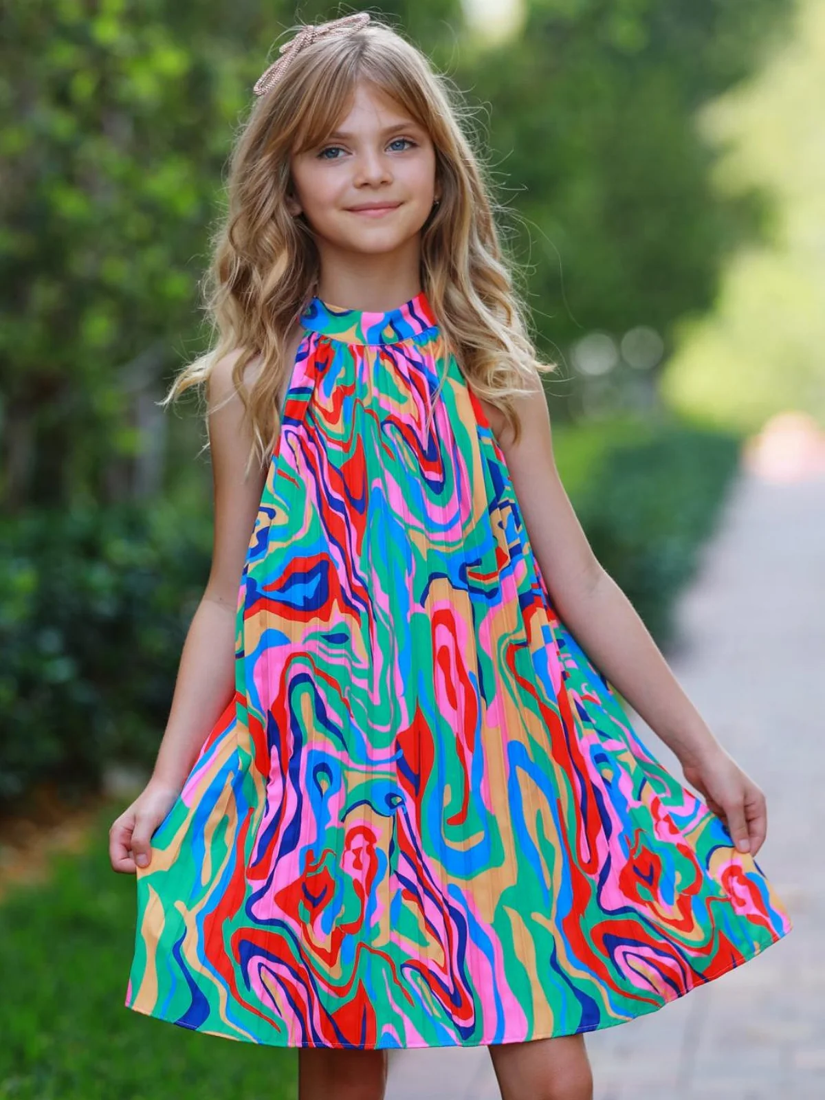 Color Swirl Halter Swing Dress - Image 4