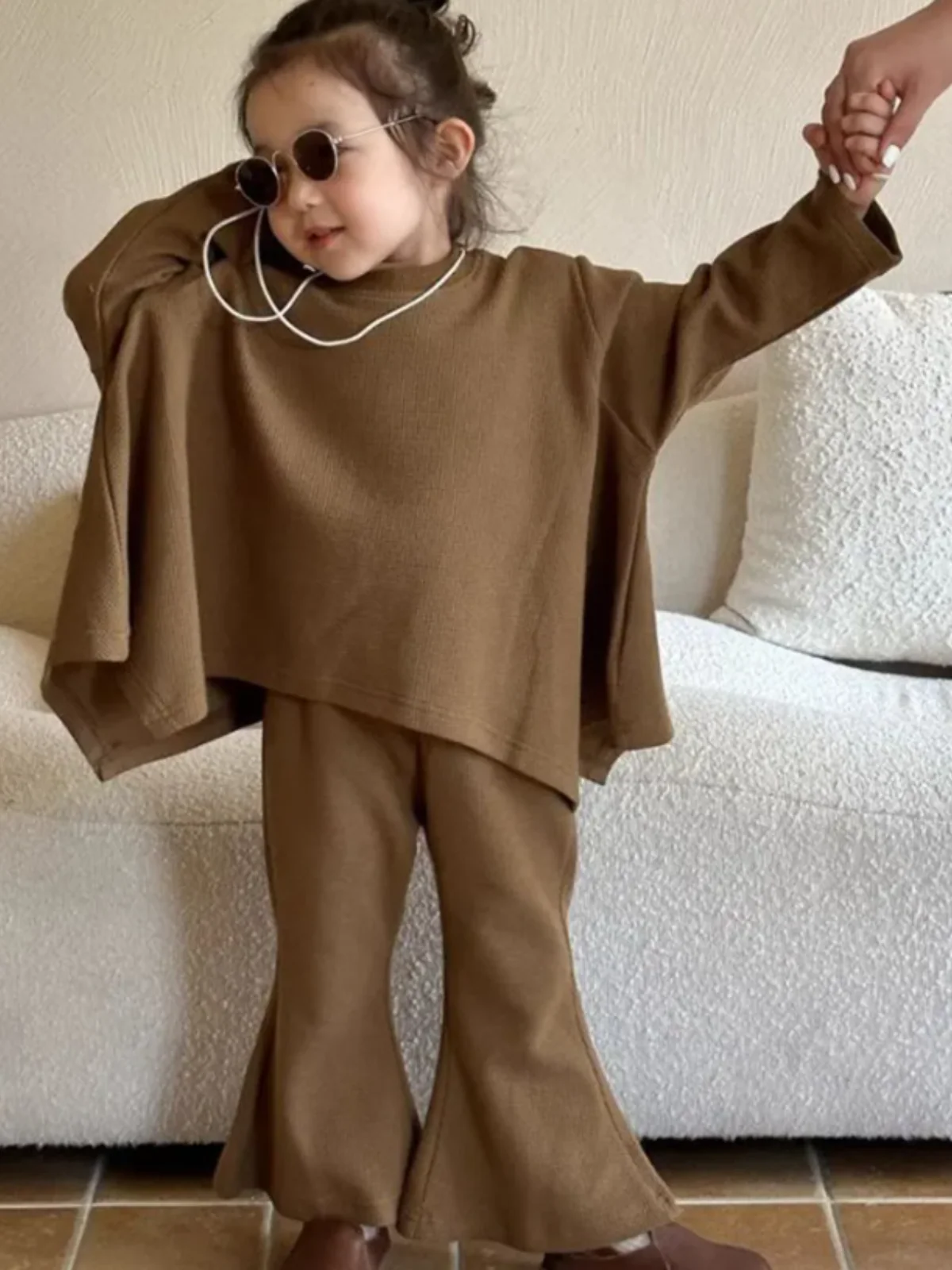 Cool and Cozy Brown Flare Pants Set - Image 3