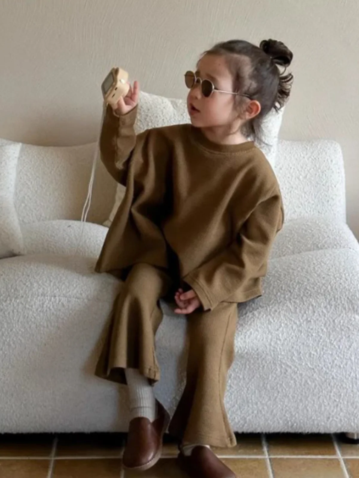 Cool and Cozy Brown Flare Pants Set - Image 4