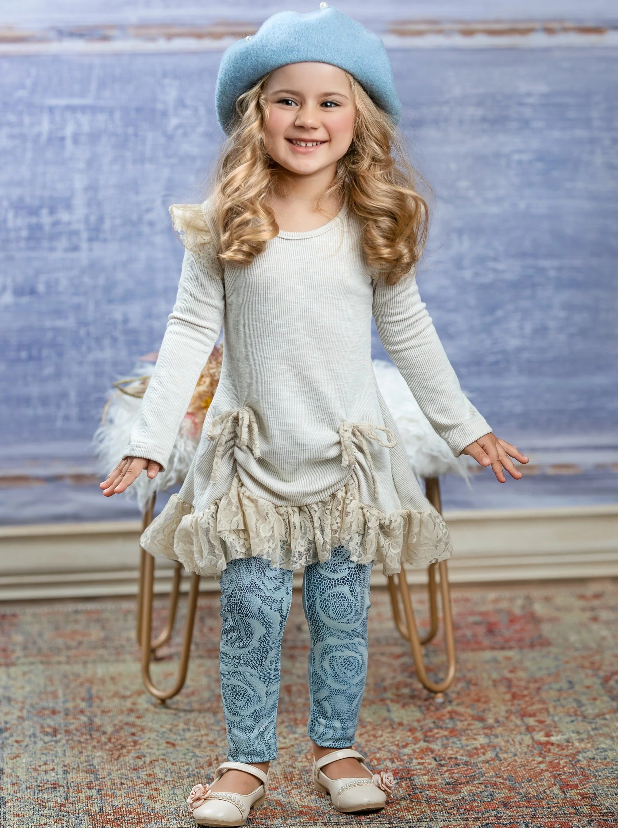 Shiny Rose Drawstring Ruffle Tunic And Legging Set - Image 2