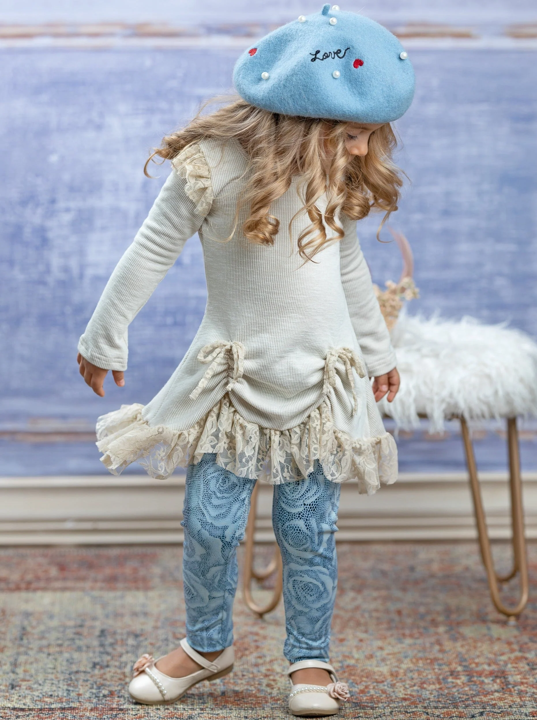 Shiny Rose Drawstring Ruffle Tunic And Legging Set - Image 3