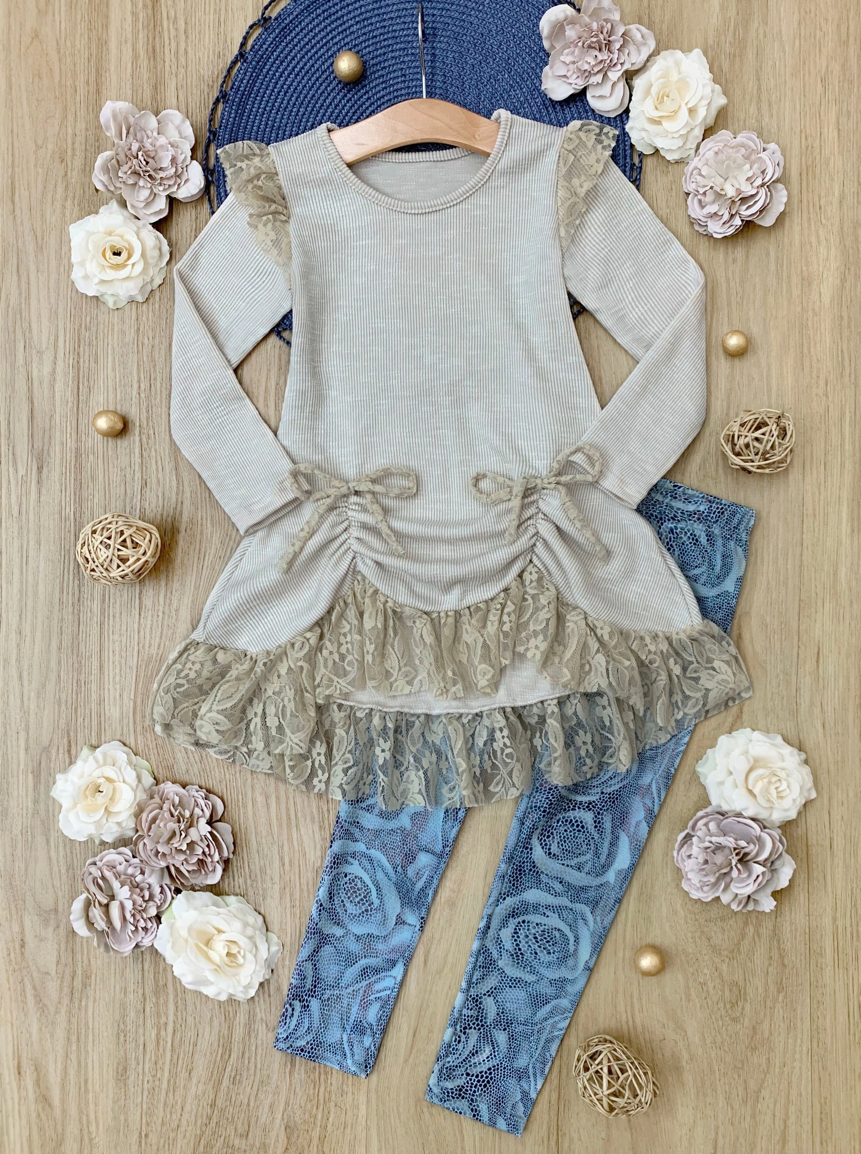 Shiny Rose Drawstring Ruffle Tunic And Legging Set - Image 4